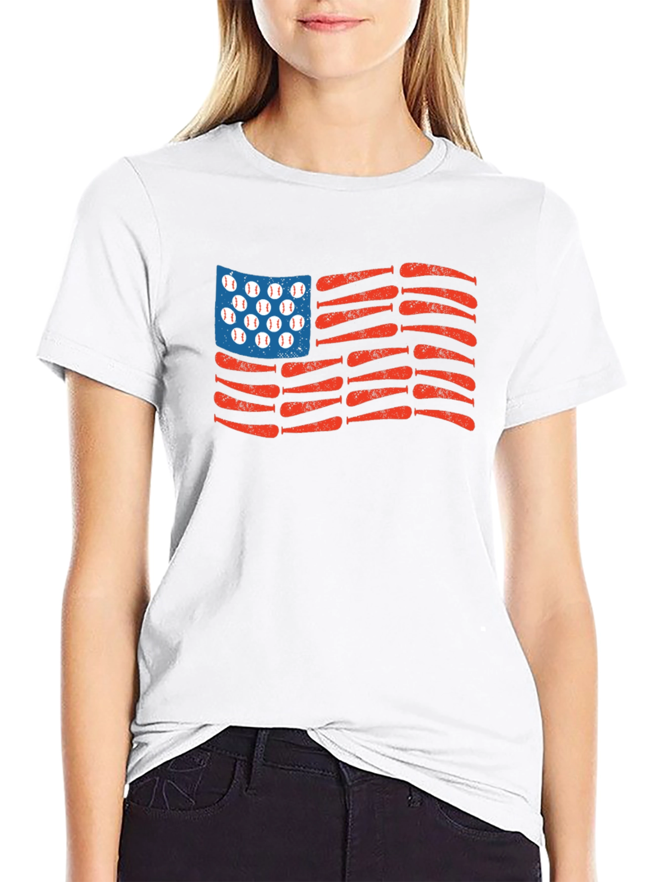 Black American Baseball Flag T-Shirt view 9