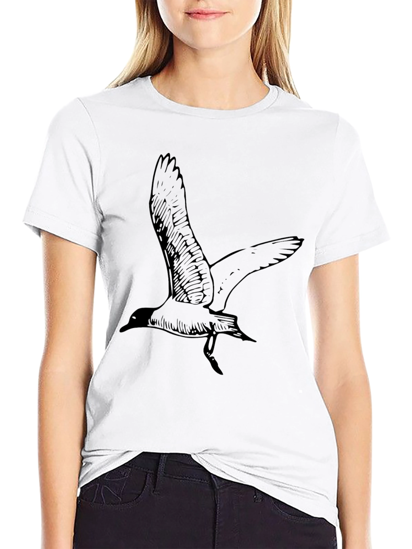 Black T-Shirt with Bird Graphic - 9