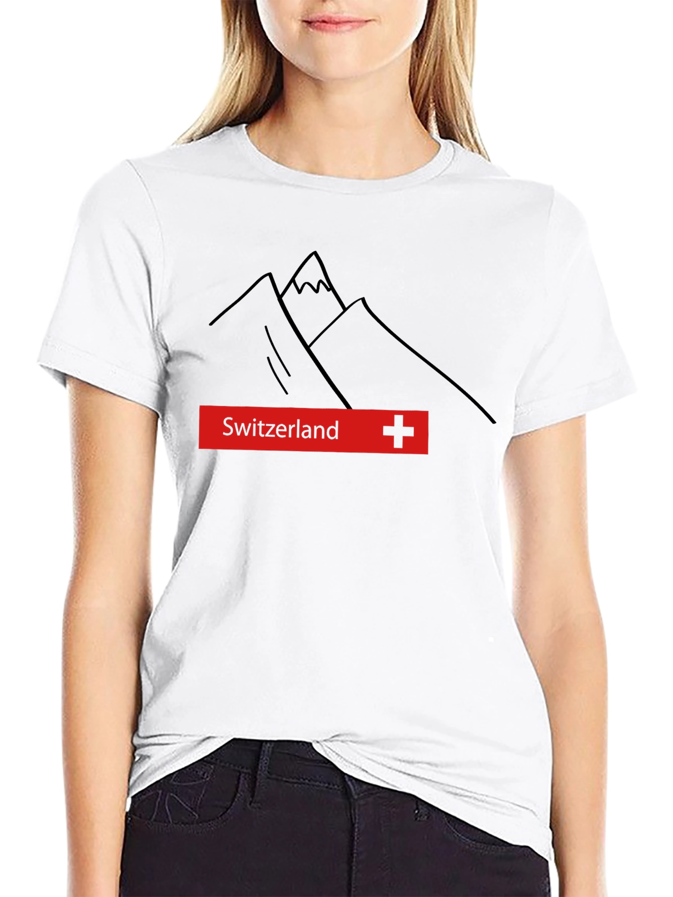Black Switzerland Mountain Graphic Tee - Black Cotton T-Shirt view 9