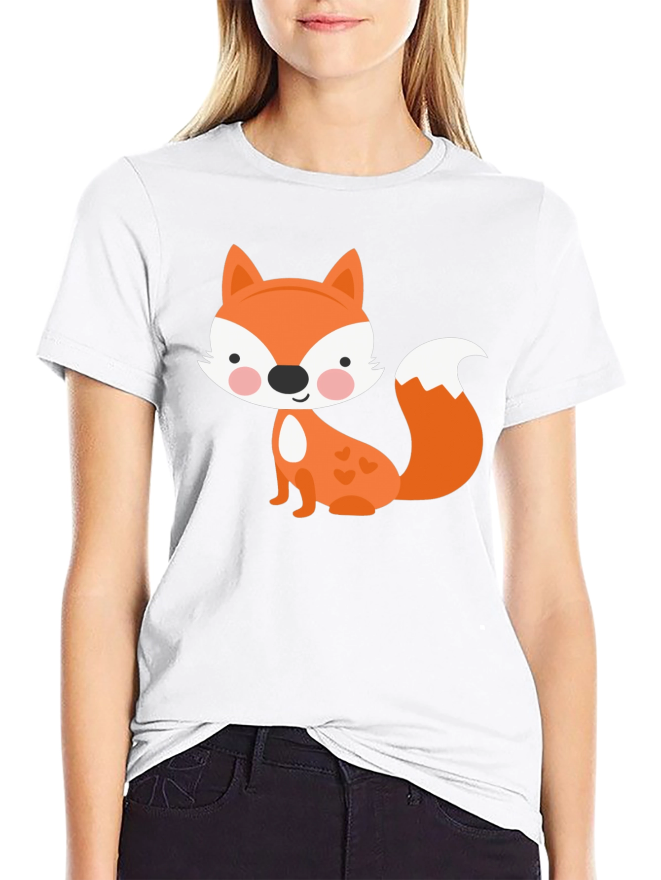 Black Cute Fox Graphic Tee - Fun & Playful Black T-Shirt view 9