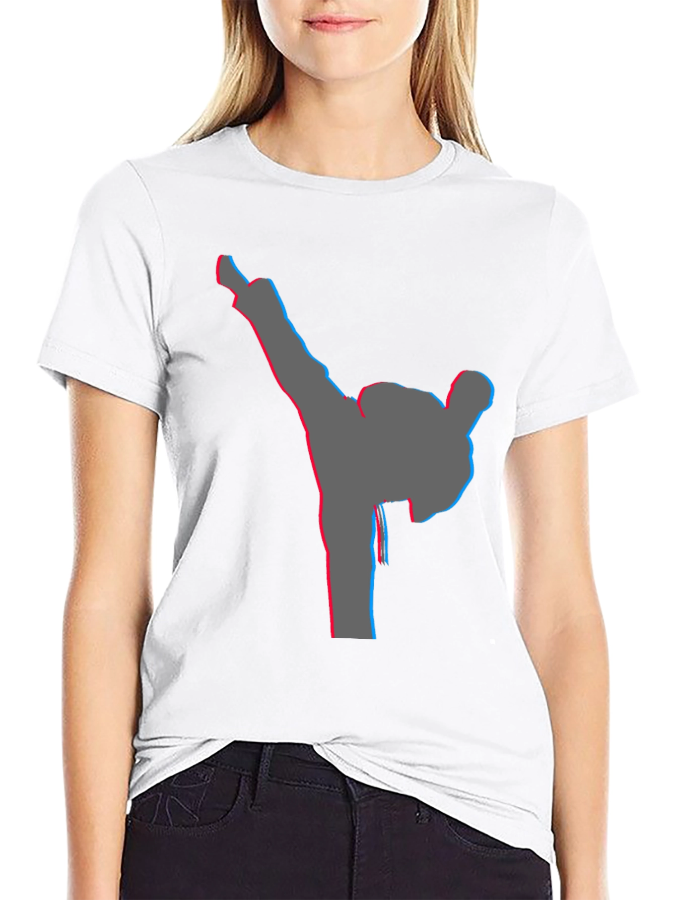 Black Men's Black T-Shirt with Karate Kick Graphic view 9