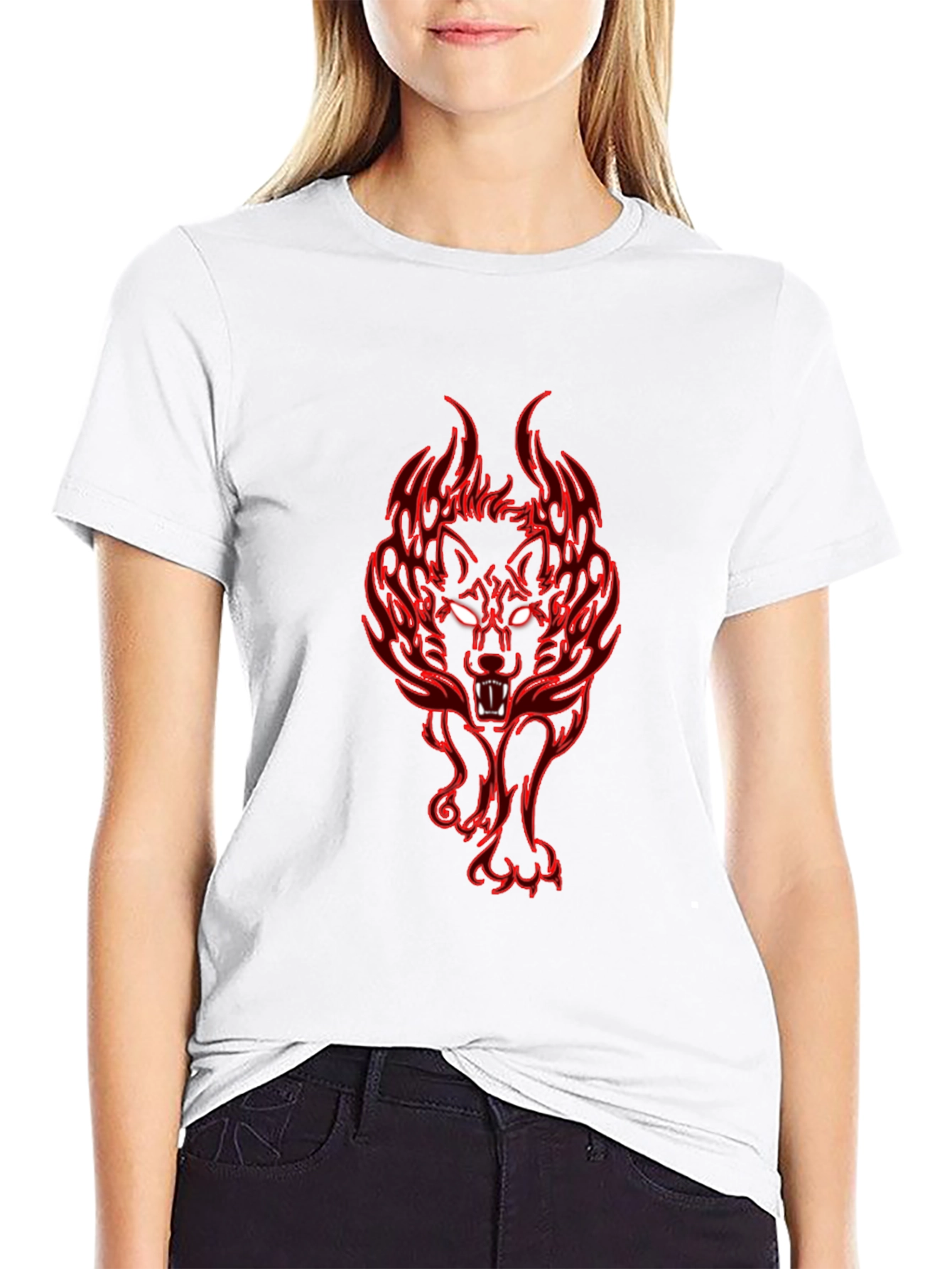 Black Fiery Wolf Graphic Tee - Black Cotton T-Shirt view 9