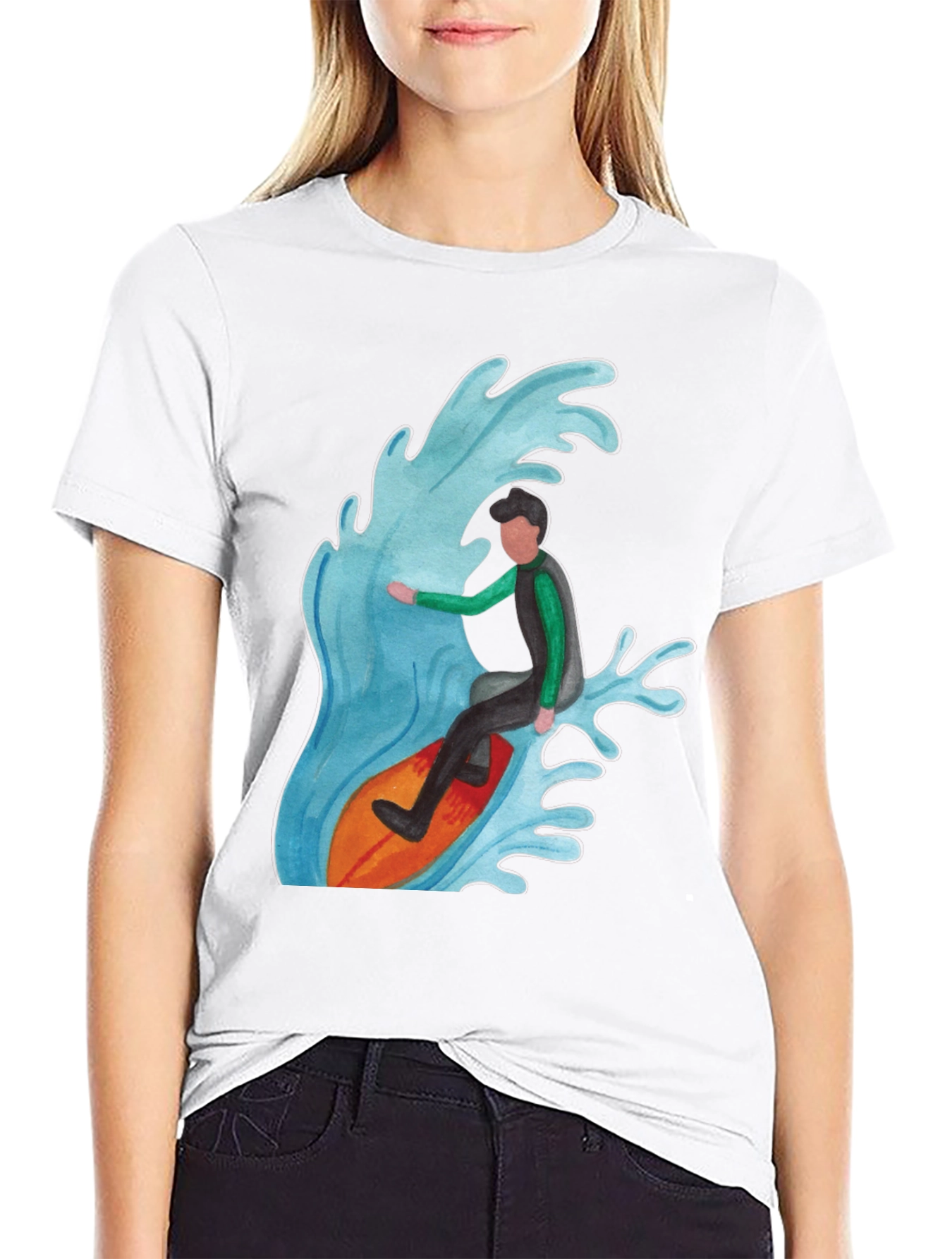 Black Surfer Wave Graphic Tee - Black Cotton Blend view 9