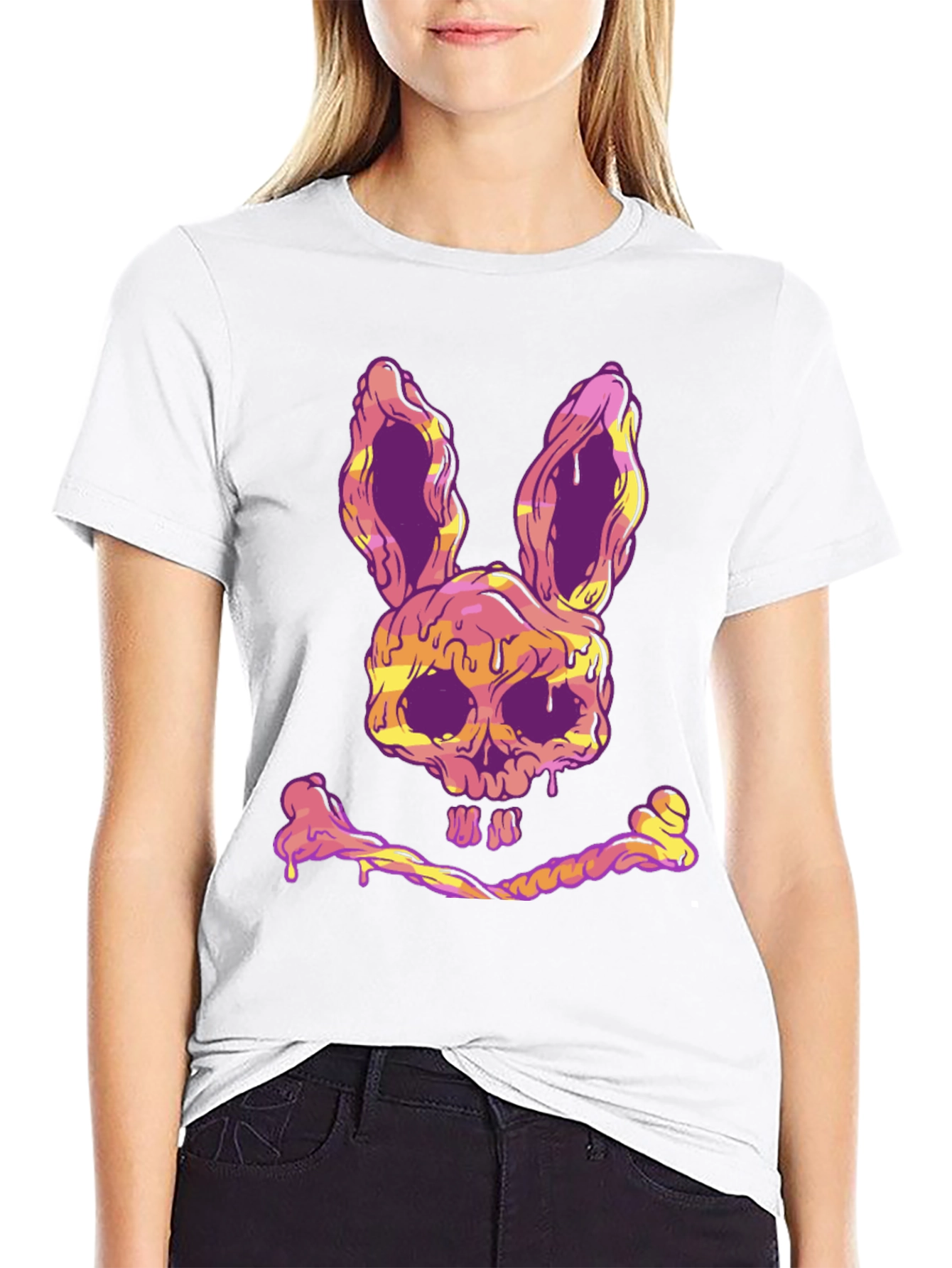Black Skull Bunny T-Shirt - Edgy Graphic Tee view 9