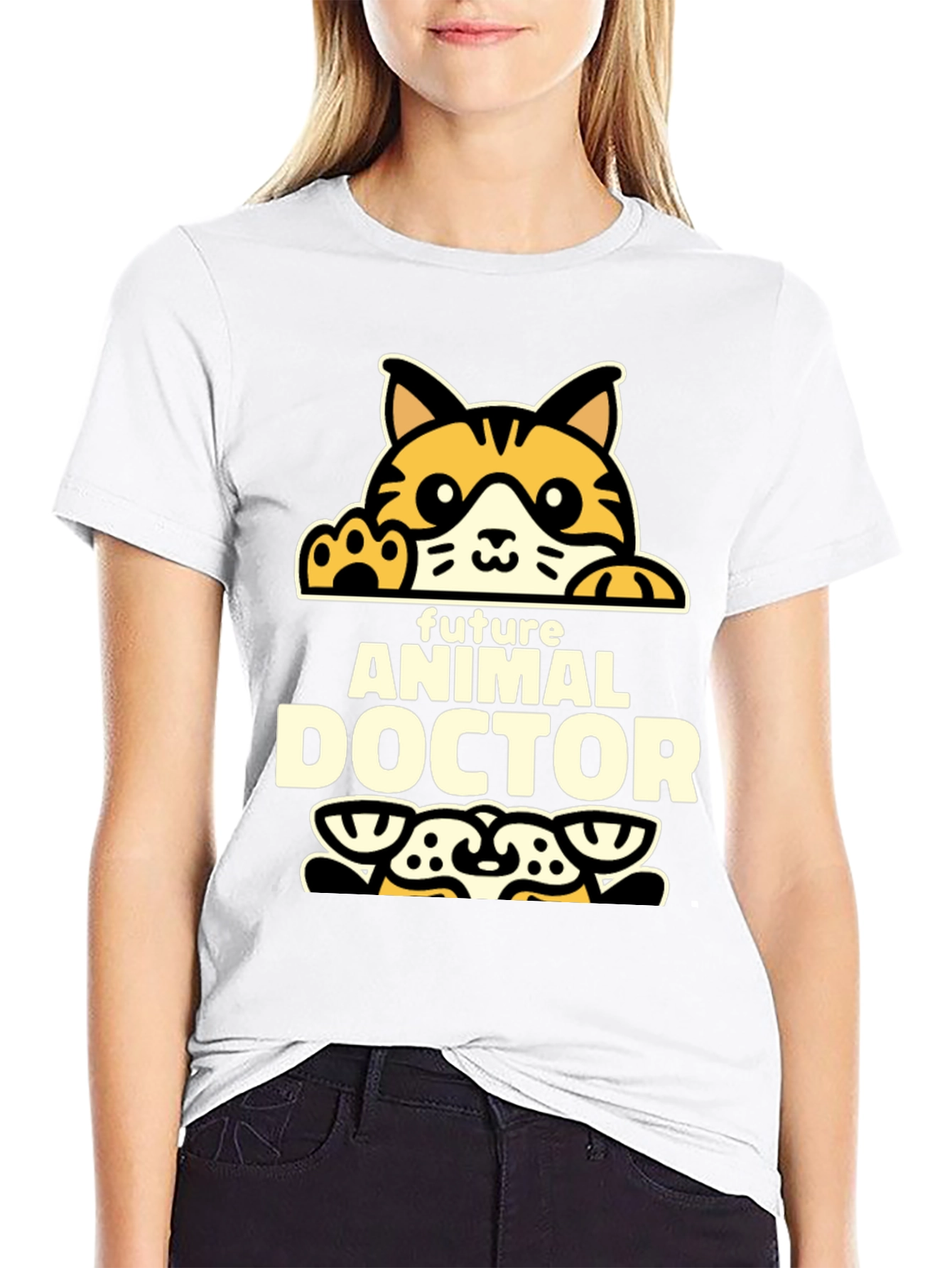 Black Future Animal Doctor T-Shirt - Cute Cat Design view 9