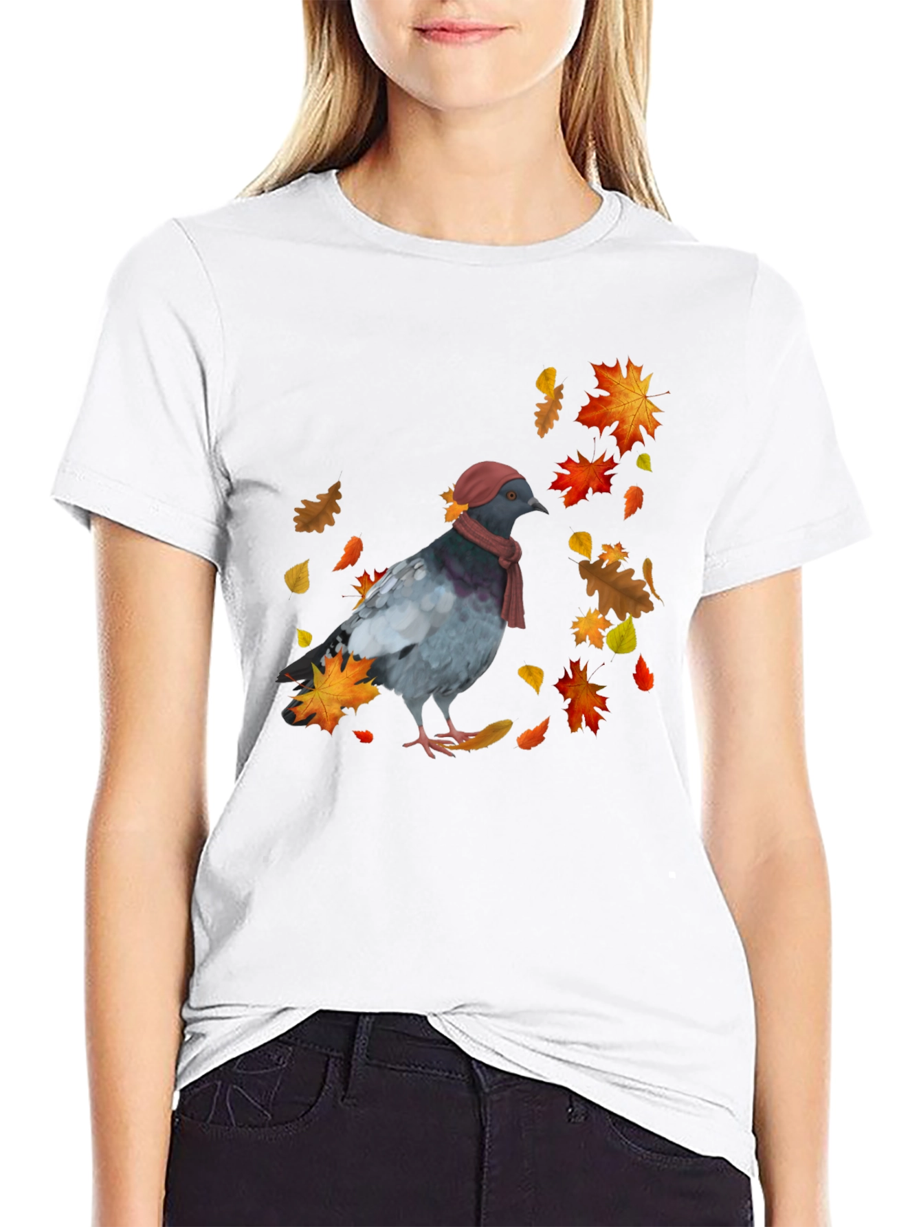 Black Pigeon Fall T-Shirt - Autumn Bird Tee view 9