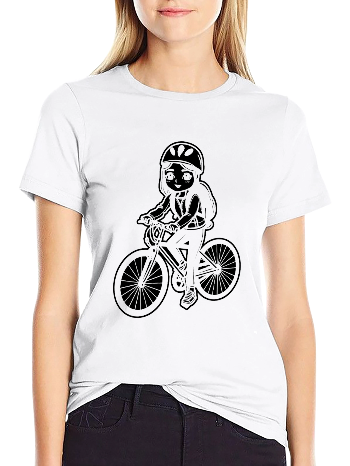 Black Cartoon Biker Tee - Black Casual Graphic T-Shirt view 9