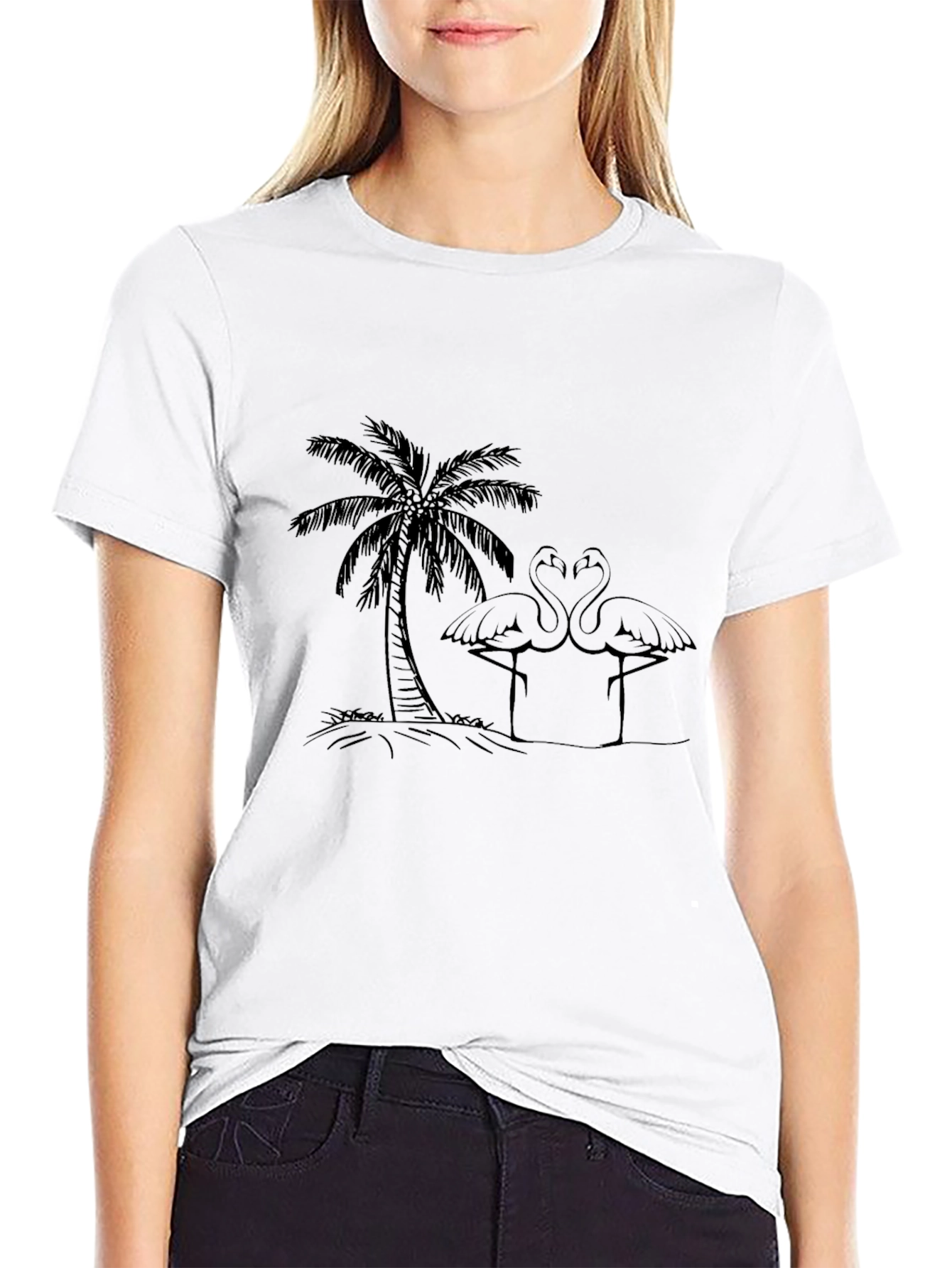 Black Tropical Flamingo Tee - Black Cotton Casual Shirt view 9