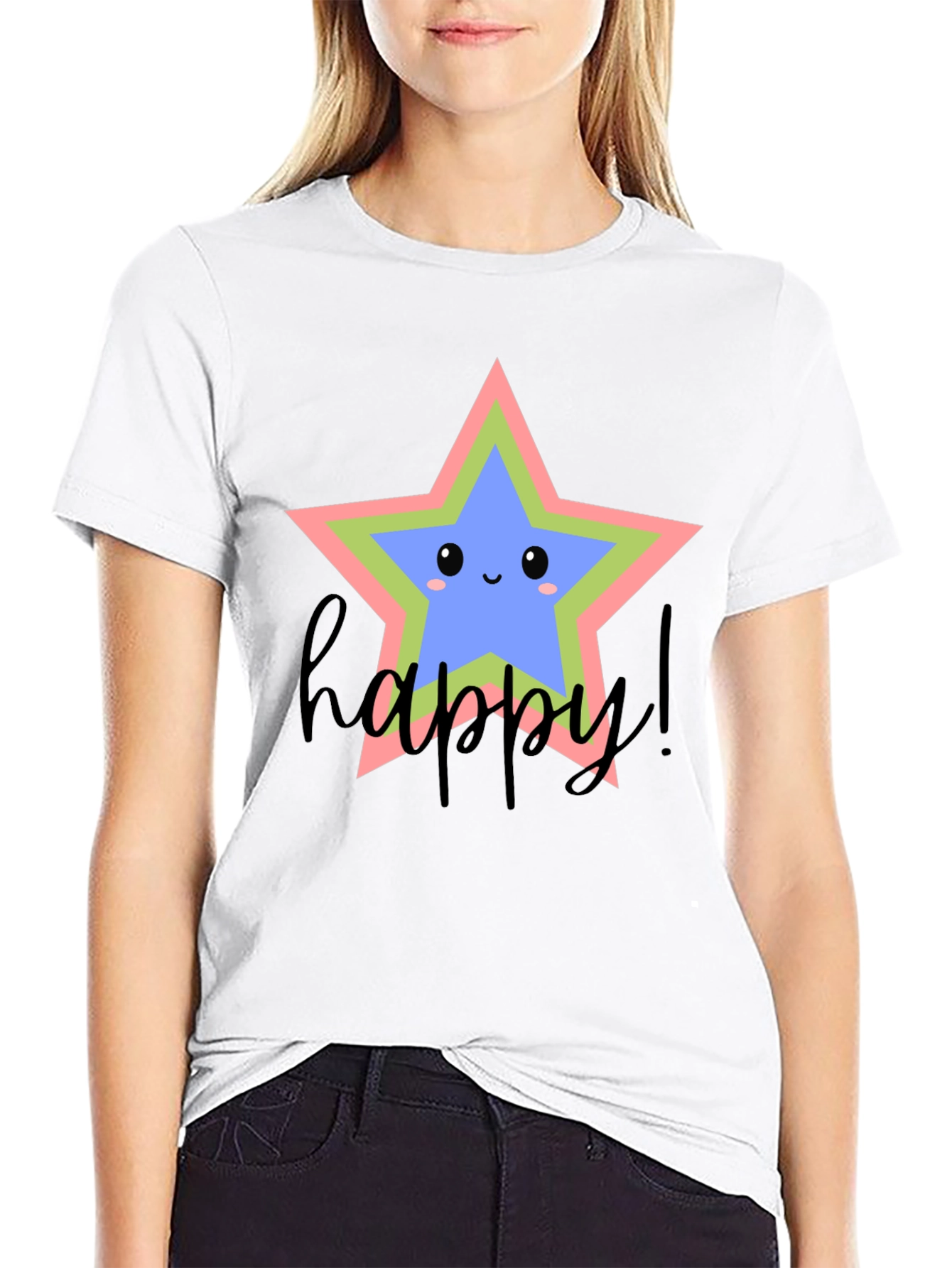 Black Cute Star Graphic Tee - Happy Vibes view 9