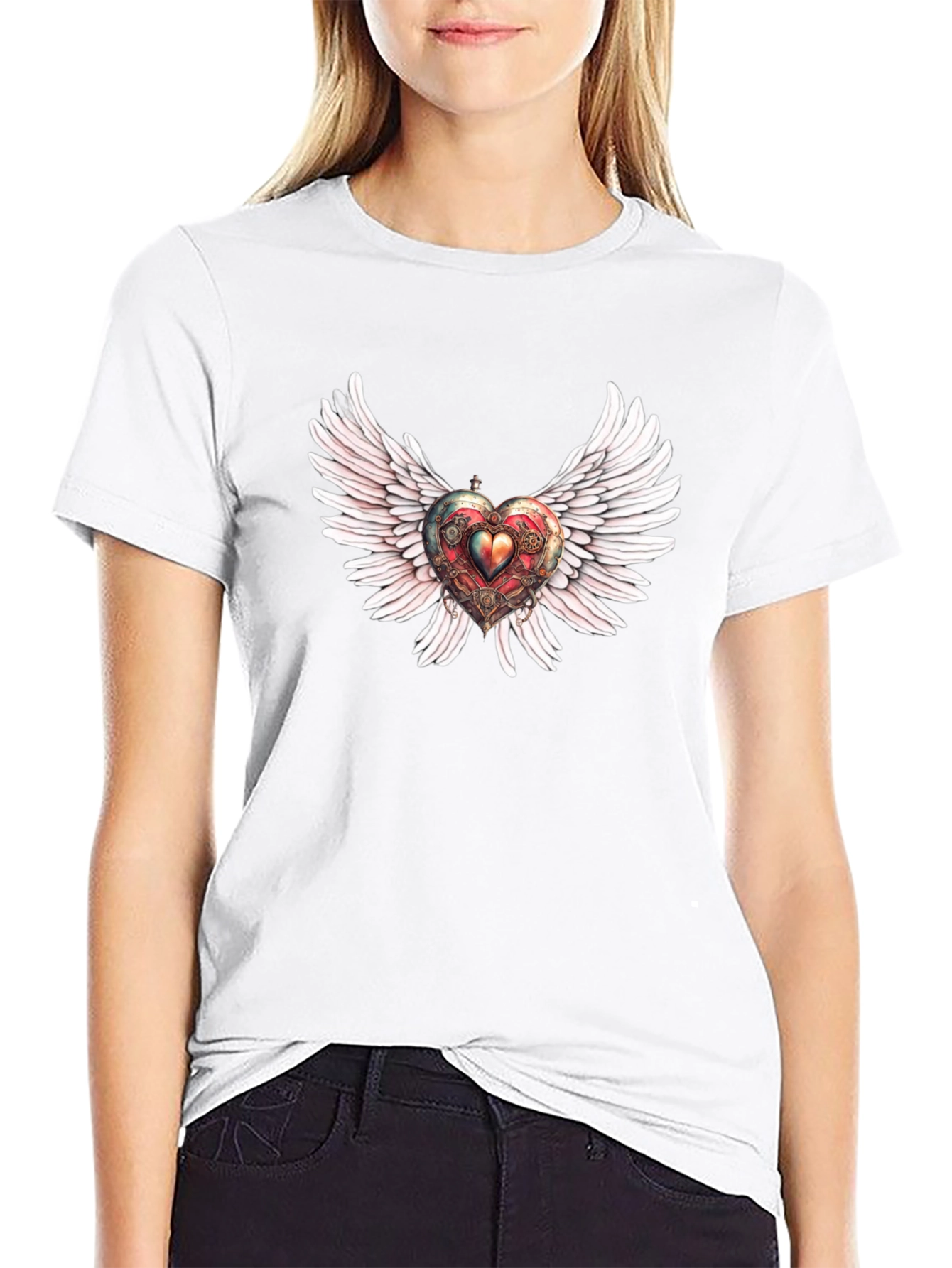 Black Winged Steampunk Heart Graphic Tee view 9