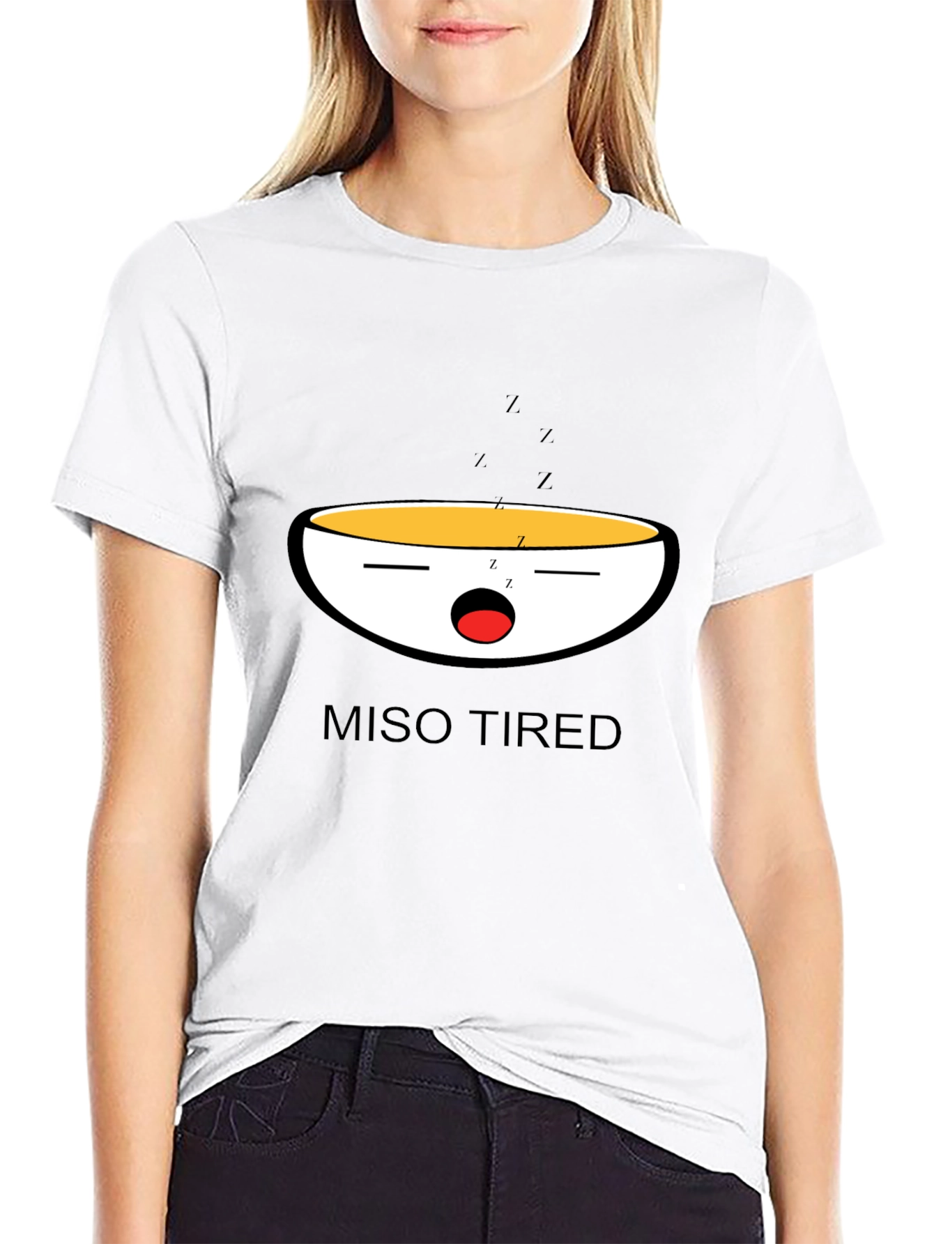 Black Miso Tired Funny Graphic T-Shirt view 9