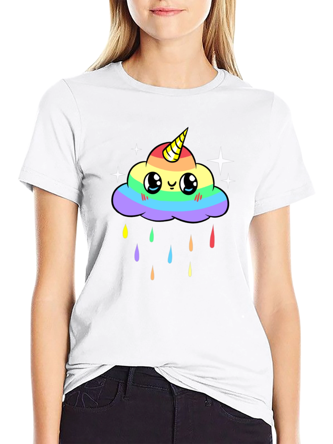 Black Rainbow Unicorn Cloud T-Shirt view 9