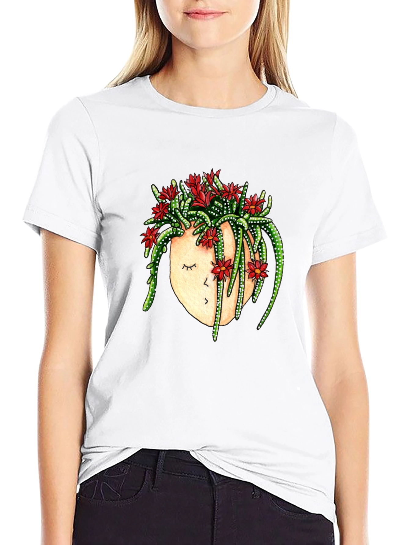 Black Cactus Head Graphic Tee - Unique Floral Design view 9