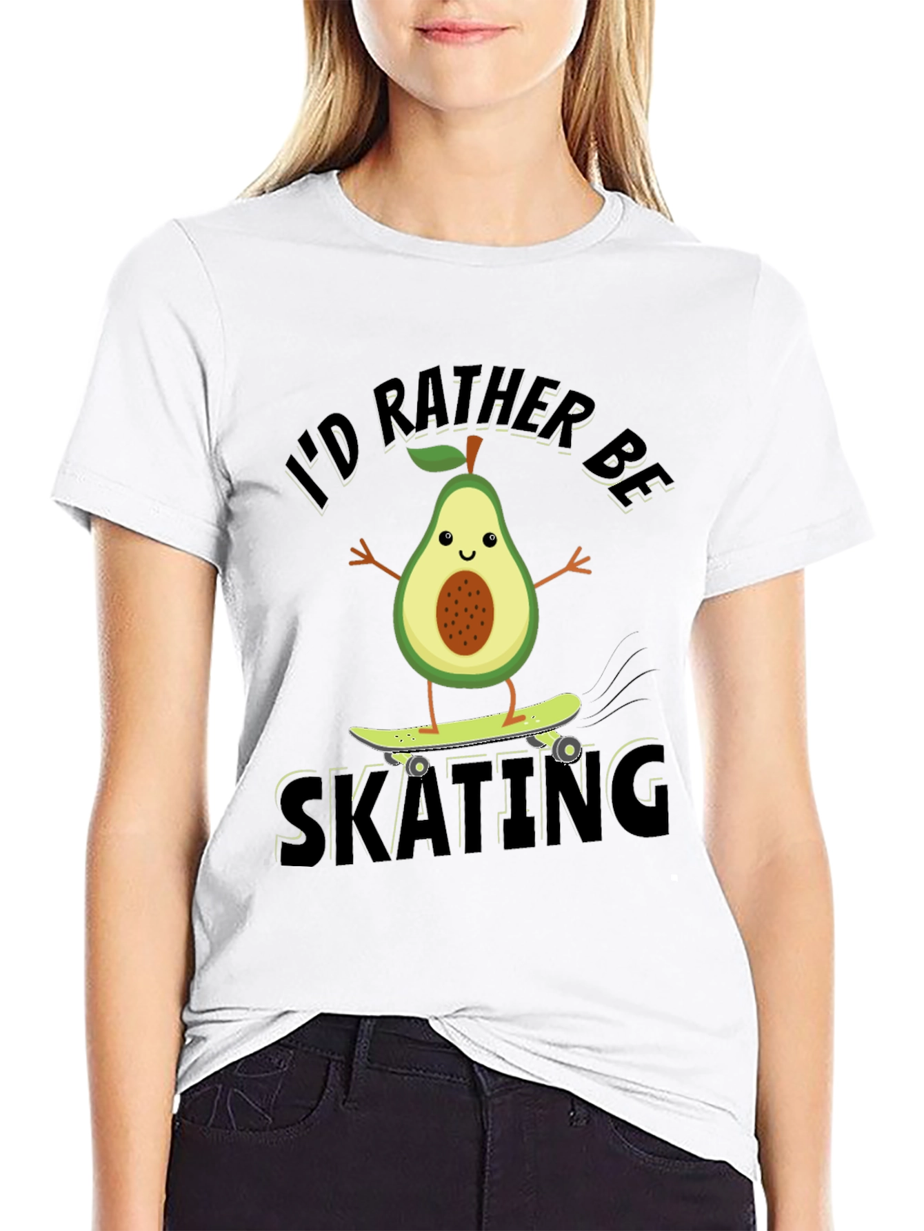 Black I'd Rather Be Skating Avocado Graphic Tee view 9