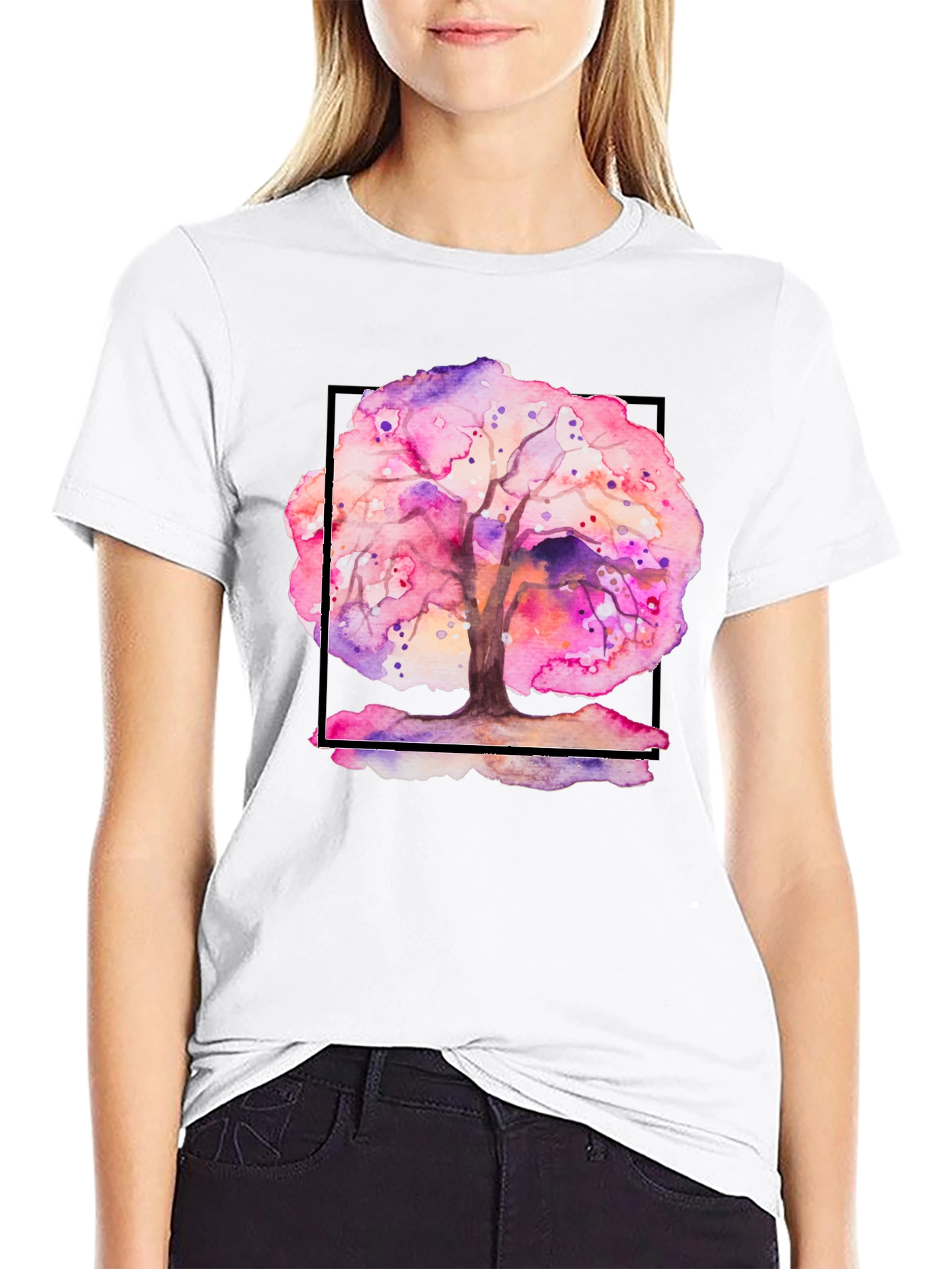 Black Watercolor Tree Graphic Black T-Shirt view 9