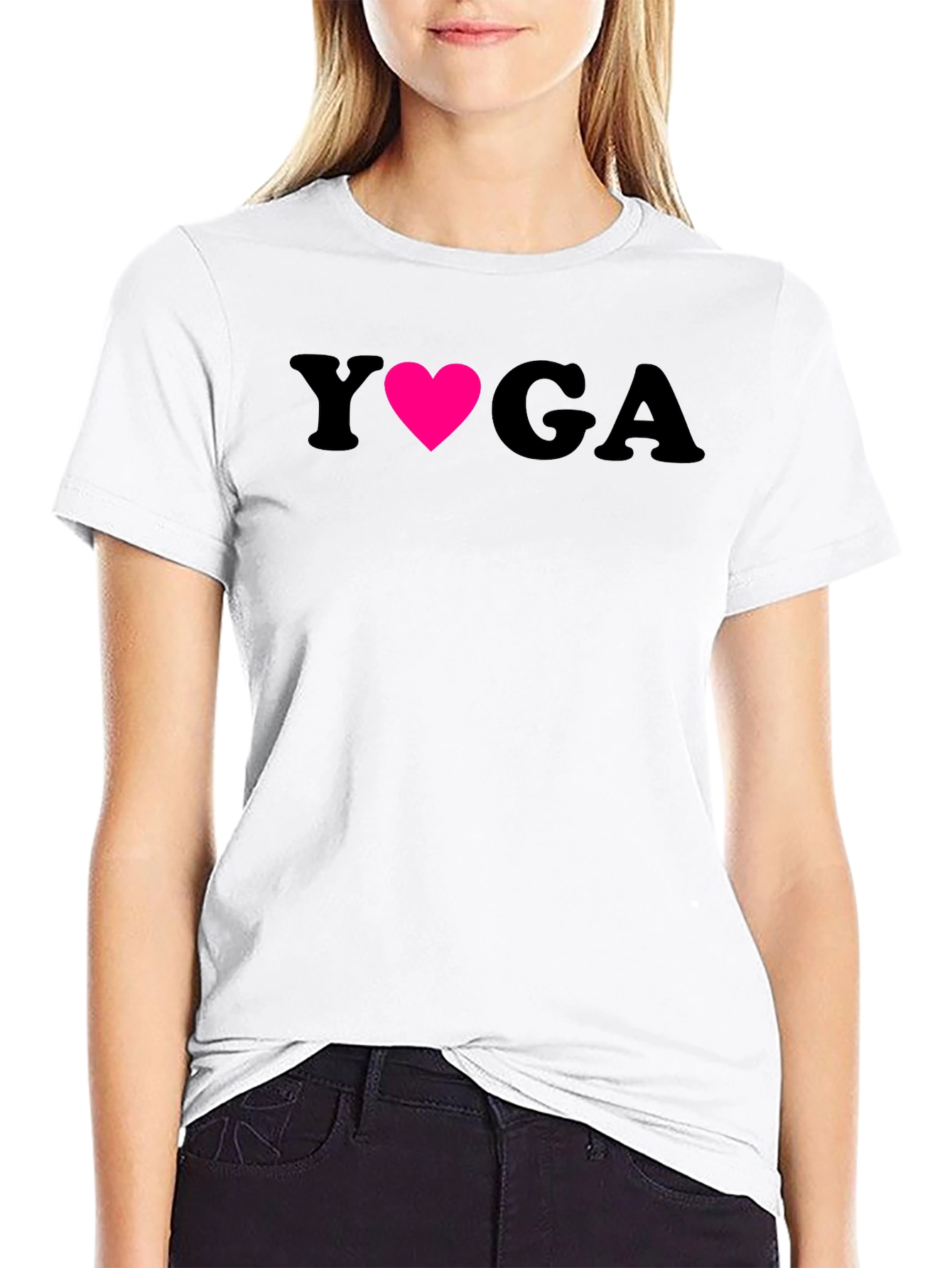 Black Yoga Heart Graphic Tee - Soft Cotton Blend Shirt view 9