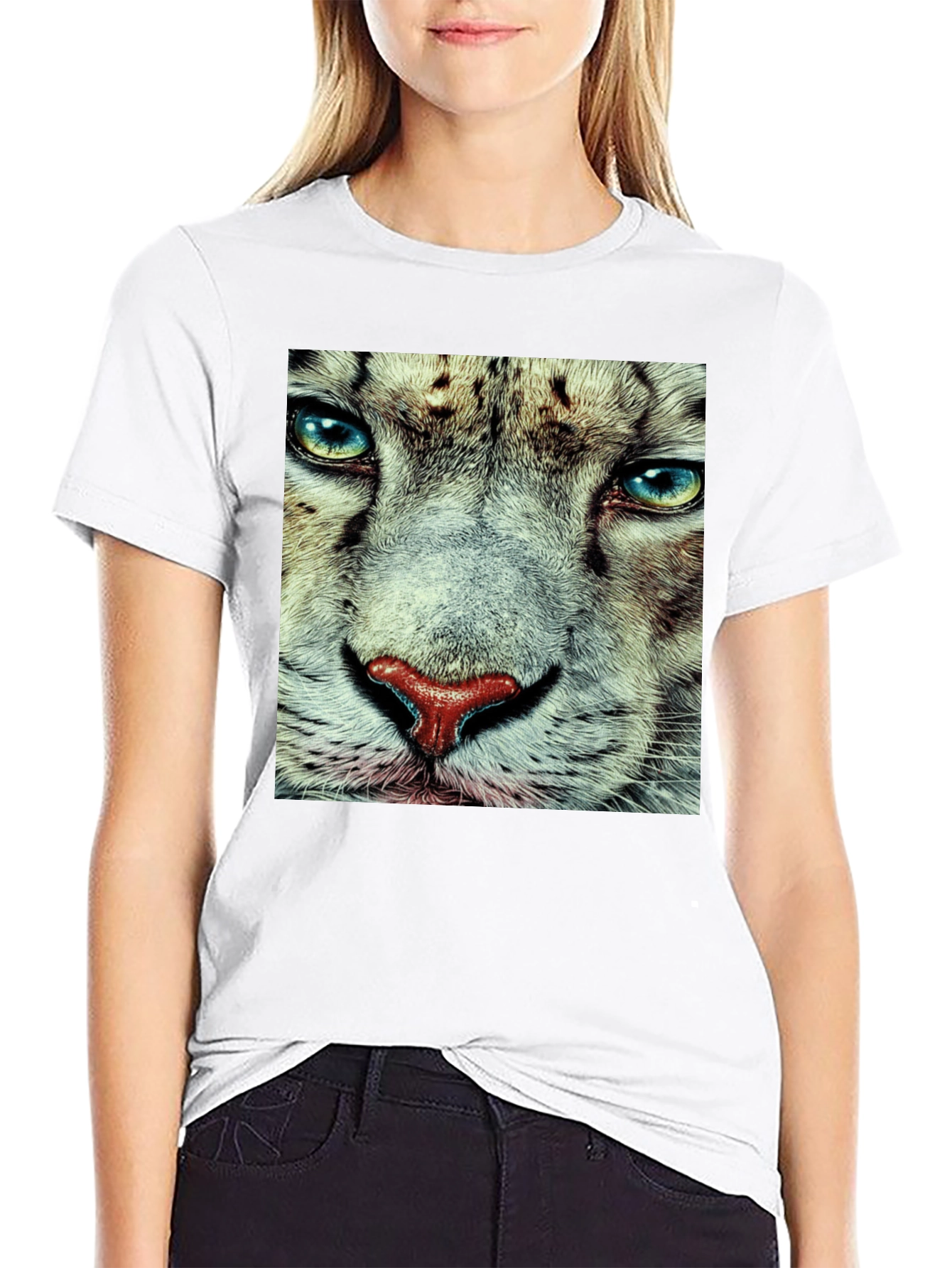 Black Snow Leopard Face Graphic T-Shirt - Black view 9