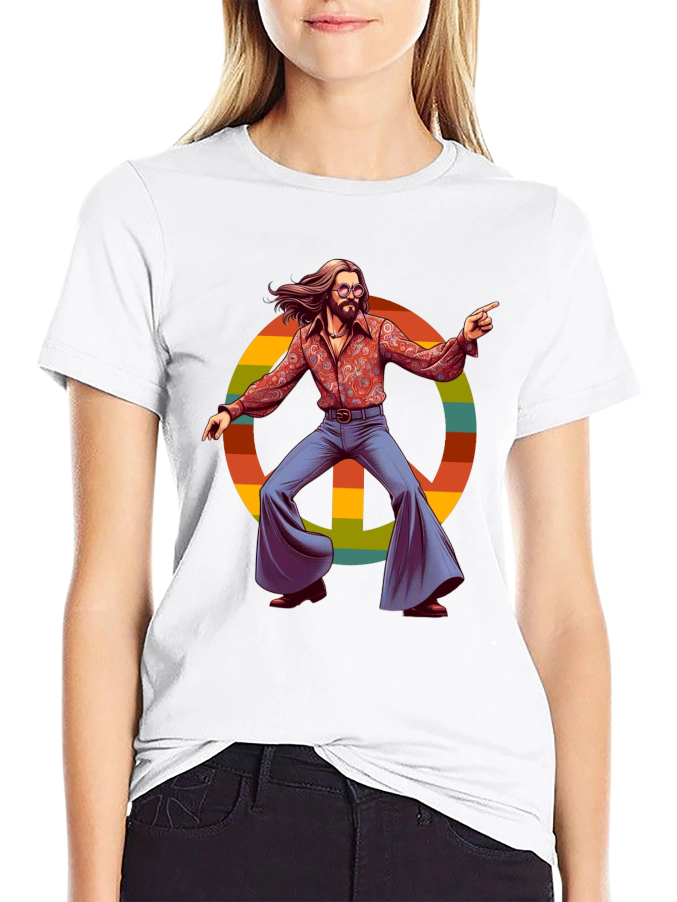 Black Retro Hippie Peace Sign T-Shirt view 9