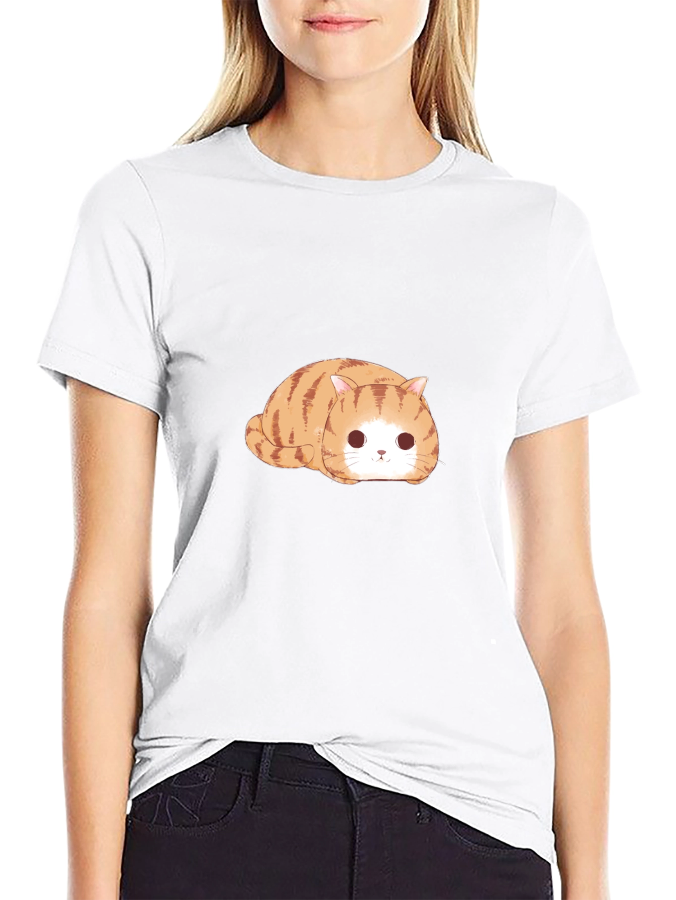 Black Cute Tabby Cat T-Shirt - Relaxed Fit view 9