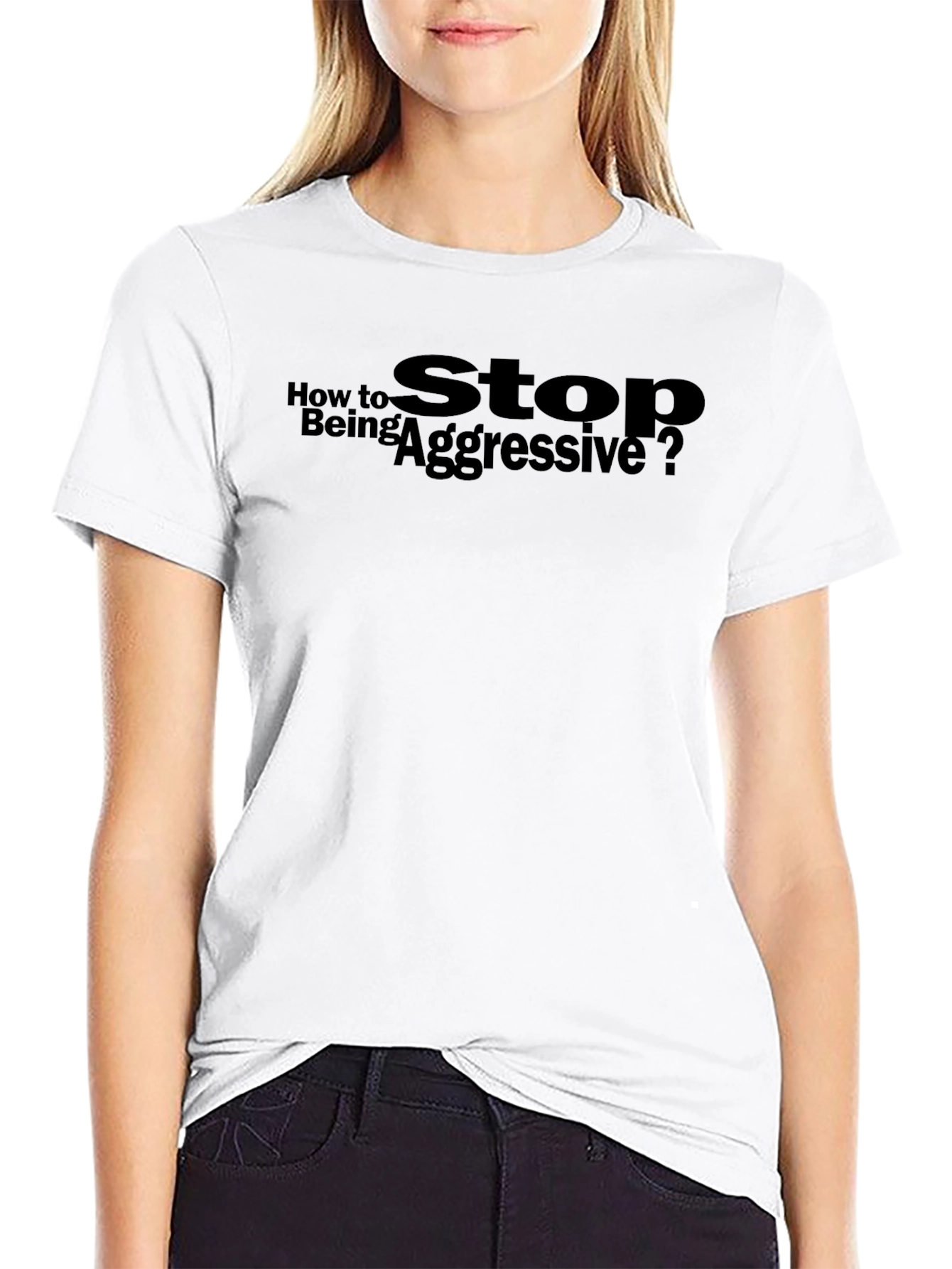 Black Stop Being Aggressive? Men's Black Graphic T-Shirt view 9