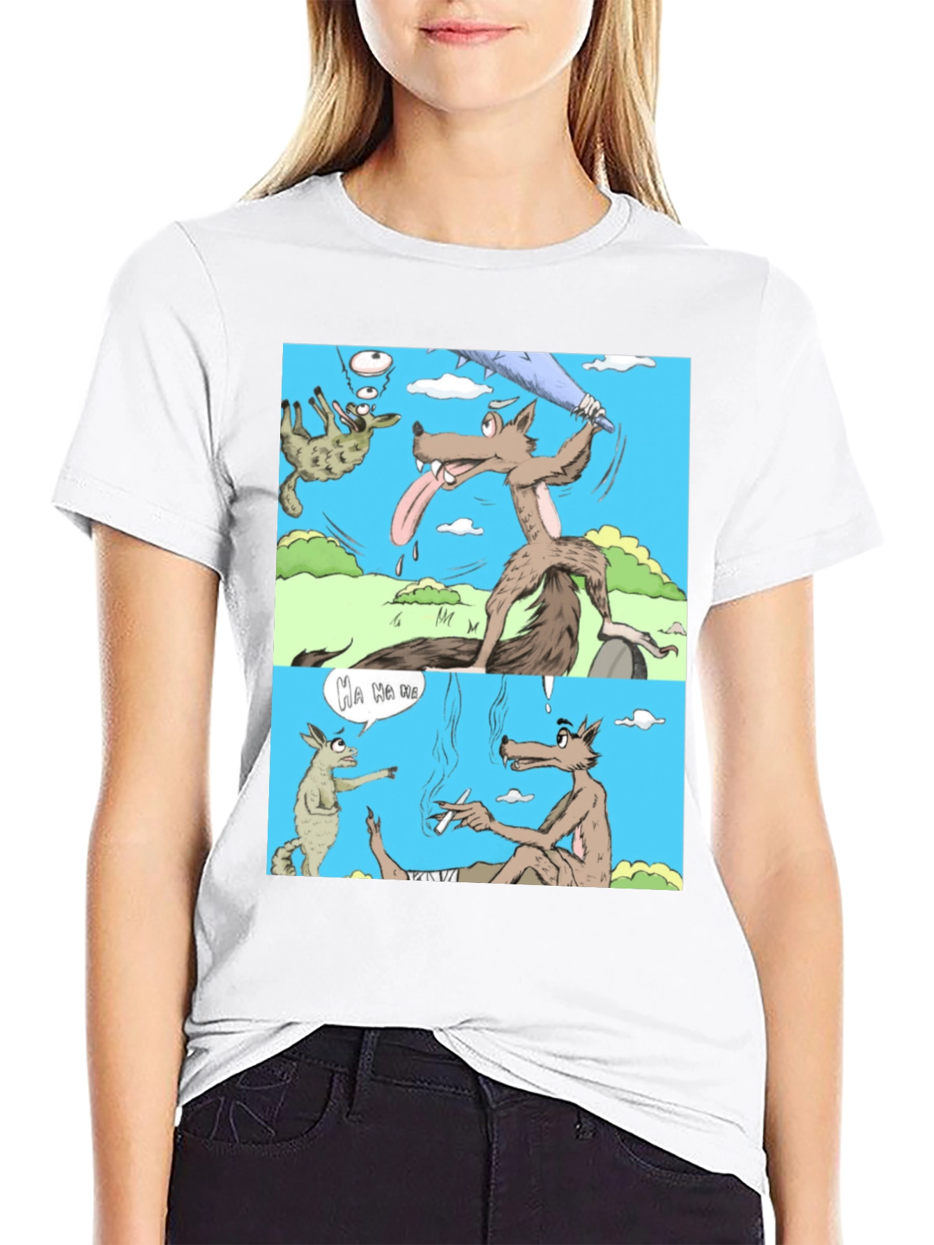 Black Cartoon Wolf Graphic T-Shirt, Humor Tee view 9
