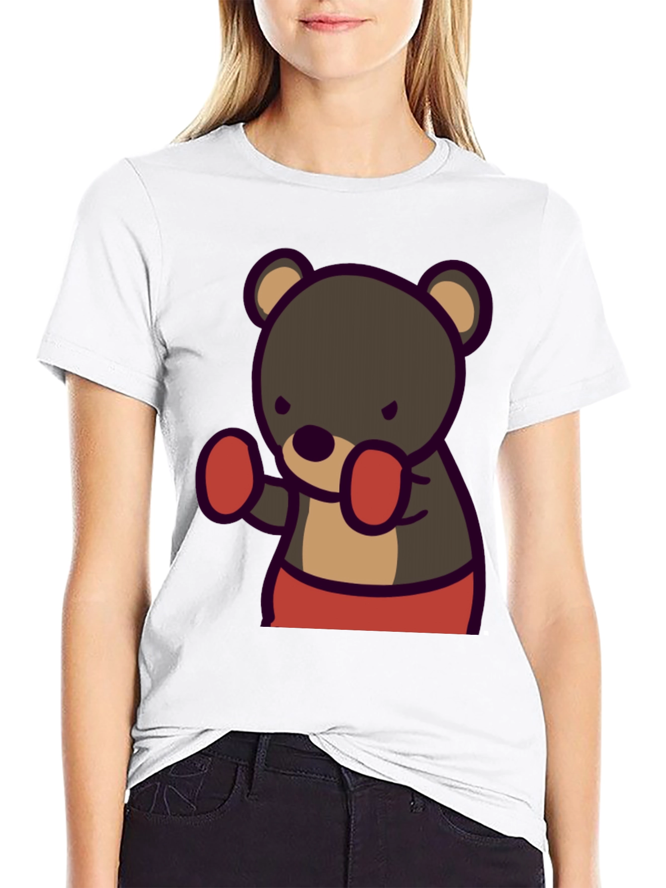 Black Boxing Bear Graphic Tee - Black Cotton Casual view 9