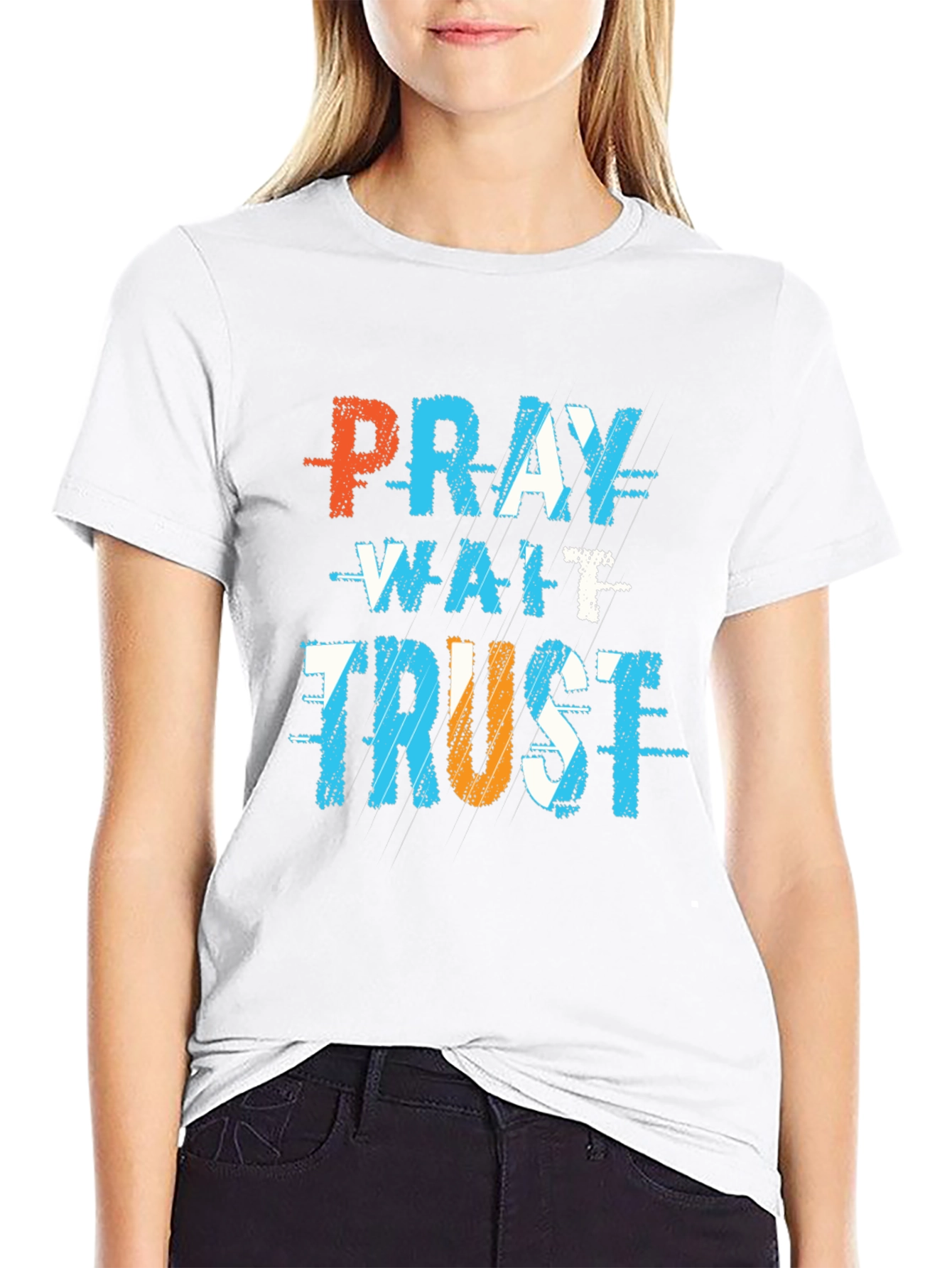 Black Pray Wait Trust Graphic T-Shirt view 9