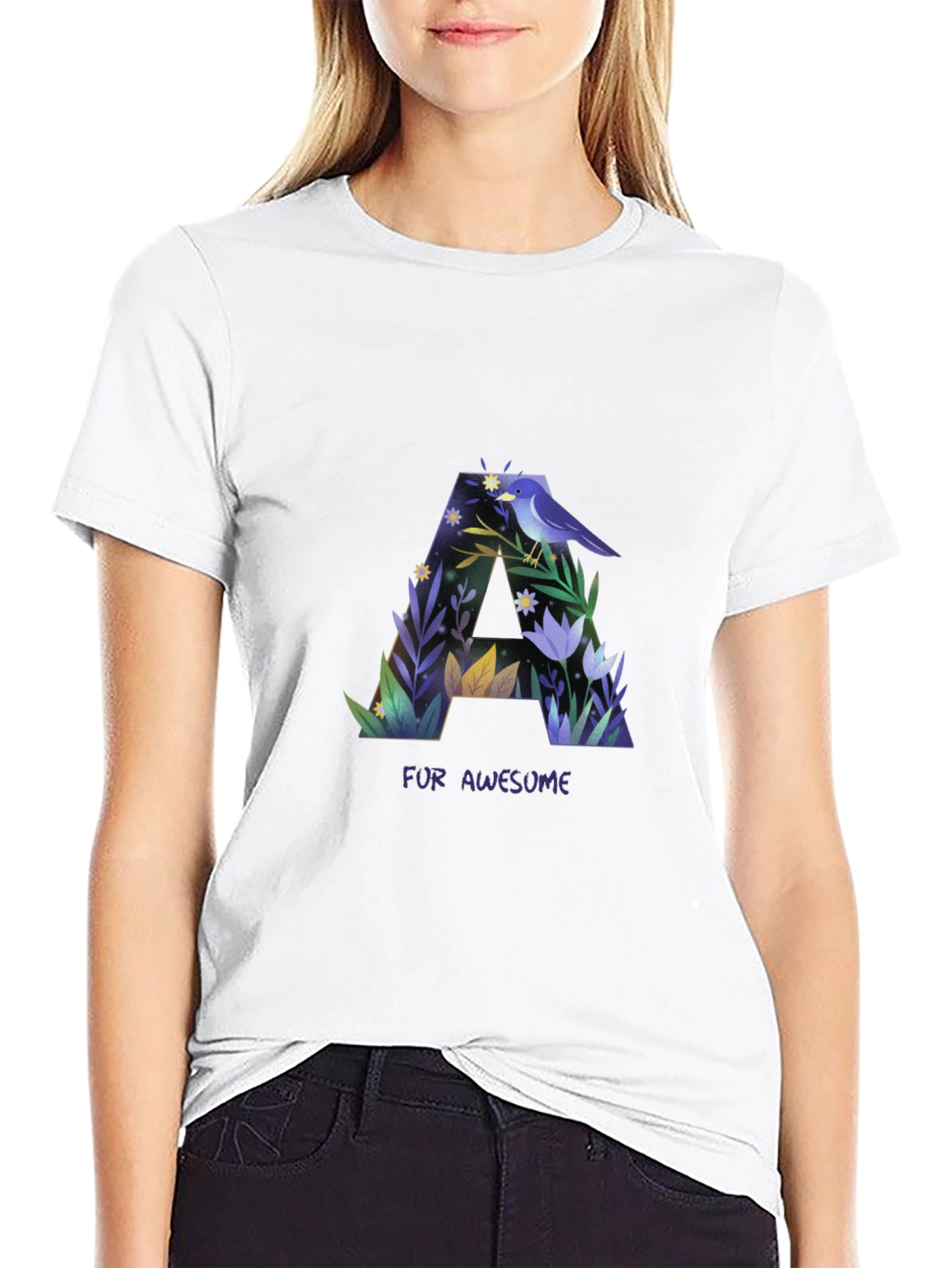 Black Awesome Letter A Graphic T-Shirt view 9