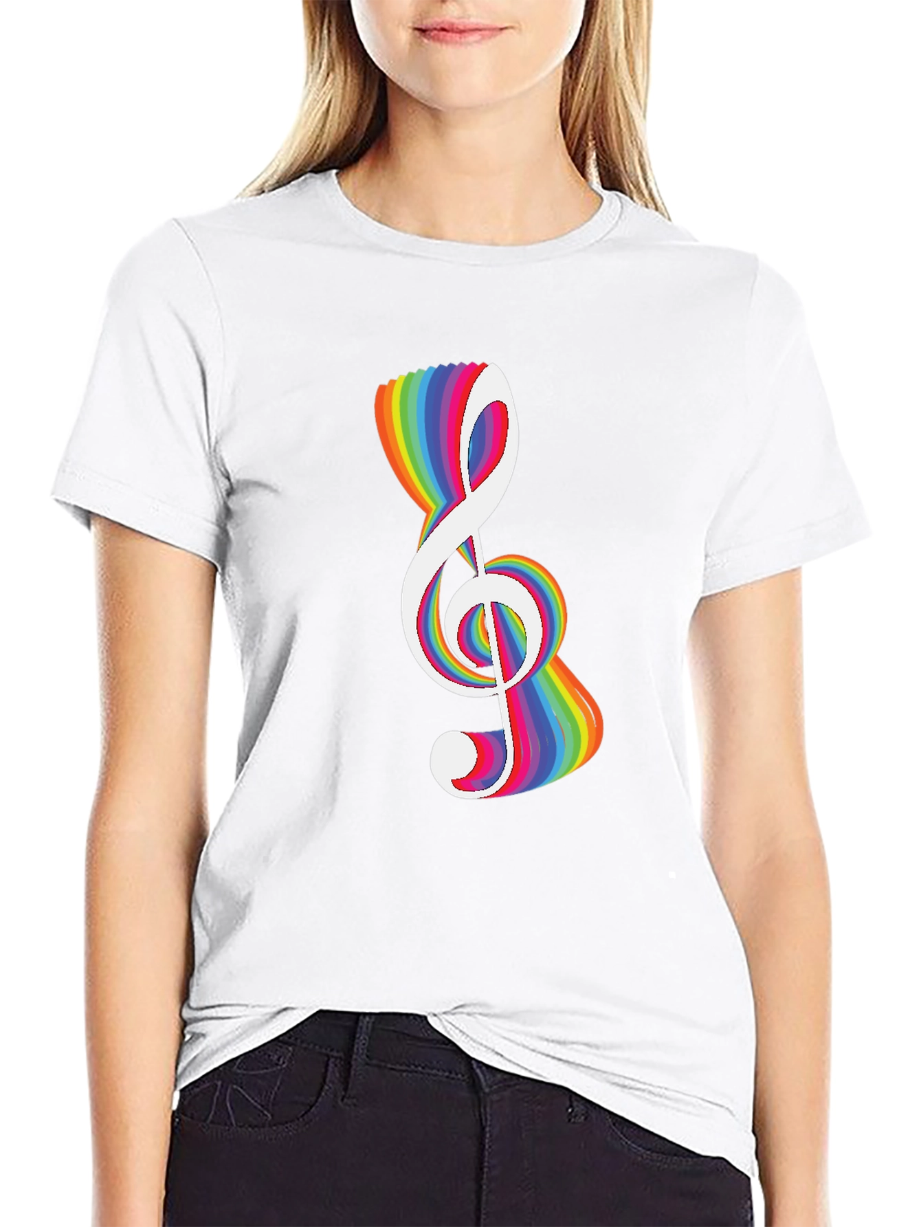 Black Rainbow Treble Clef Graphic Tee - Black view 9