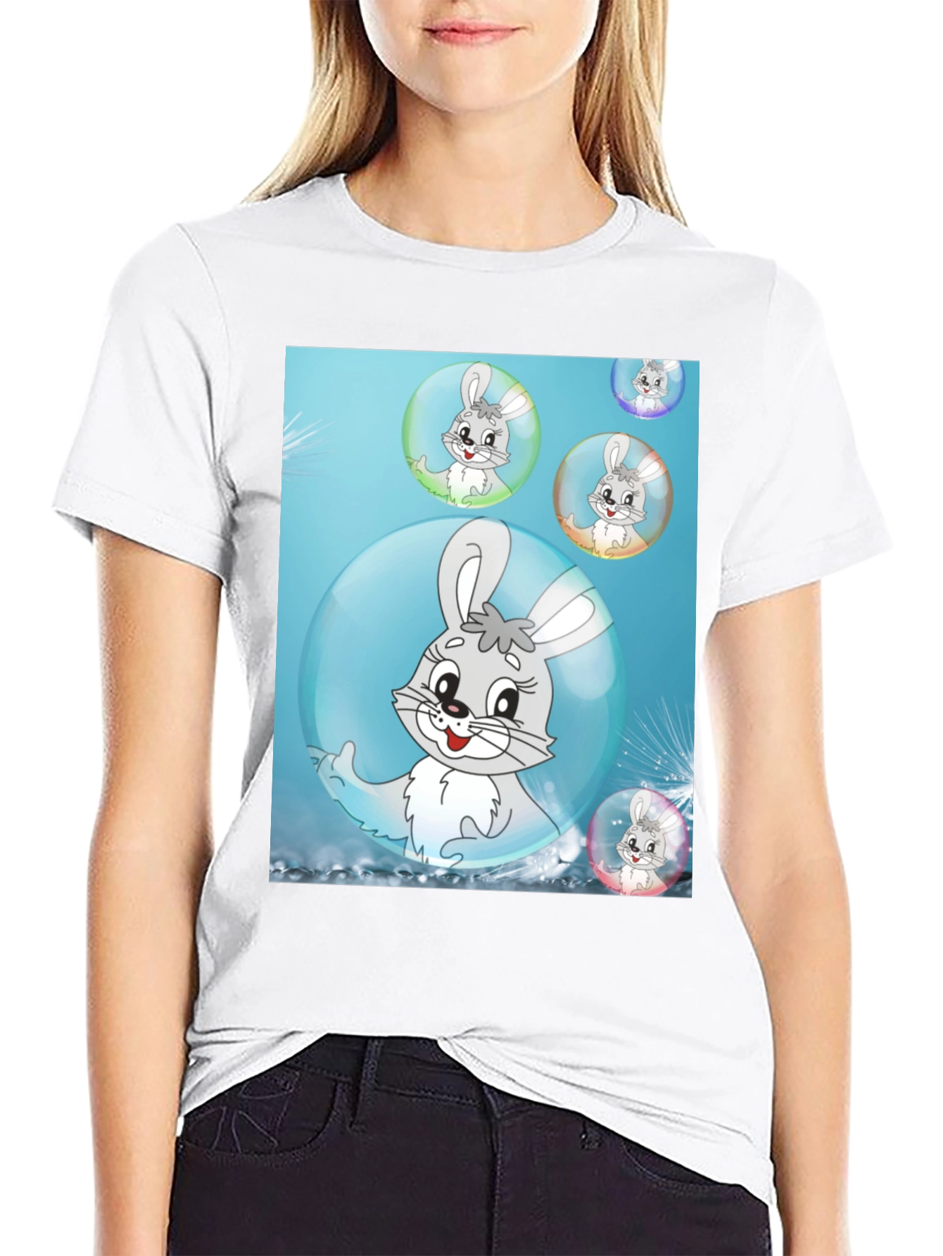 Black Cute Bunny Bubble T-Shirt - Fun Cartoon Design view 9