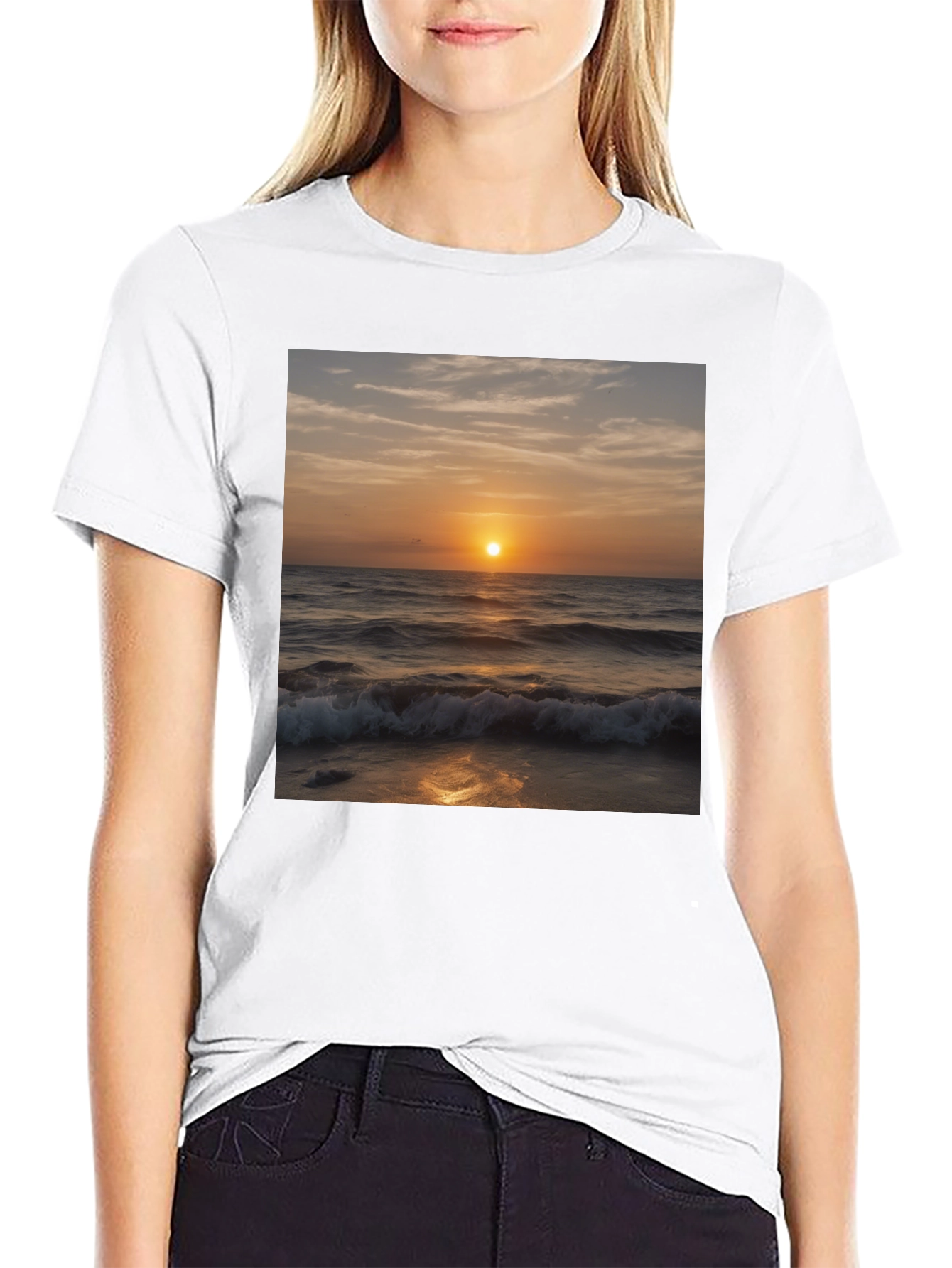 Black Sunset Waves Black T-Shirt view 9