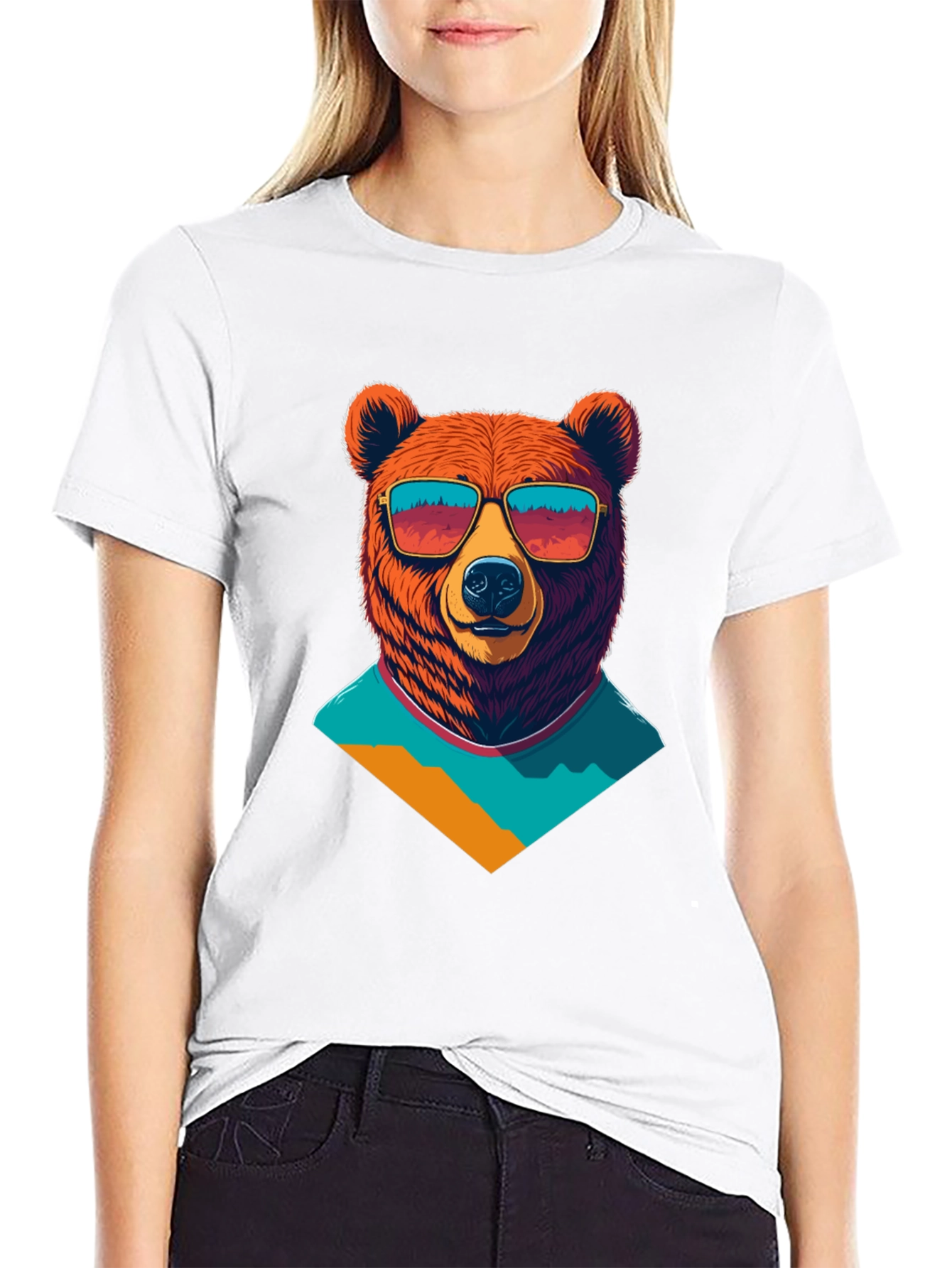Black Cool Bear Graphic Tee - Black Cotton T-Shirt view 9