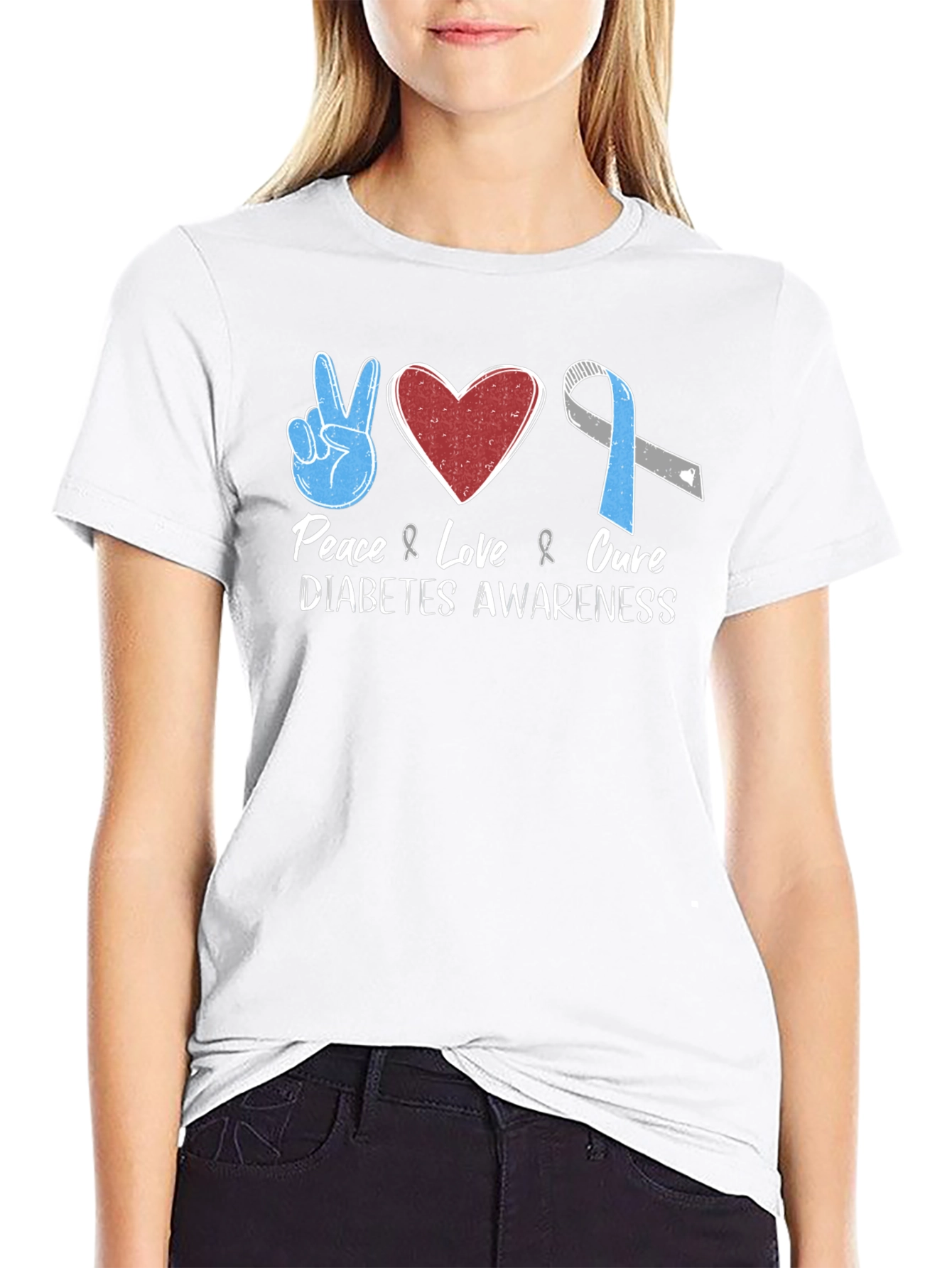 Peace Love Cure Diabetes Awareness T-Shirt - 9