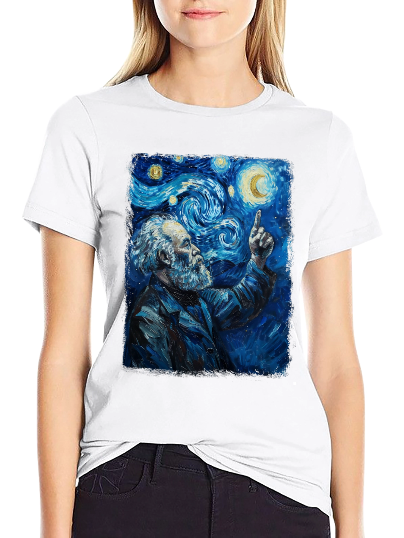 Black Starry Night Philosopher Graphic Tee view 9