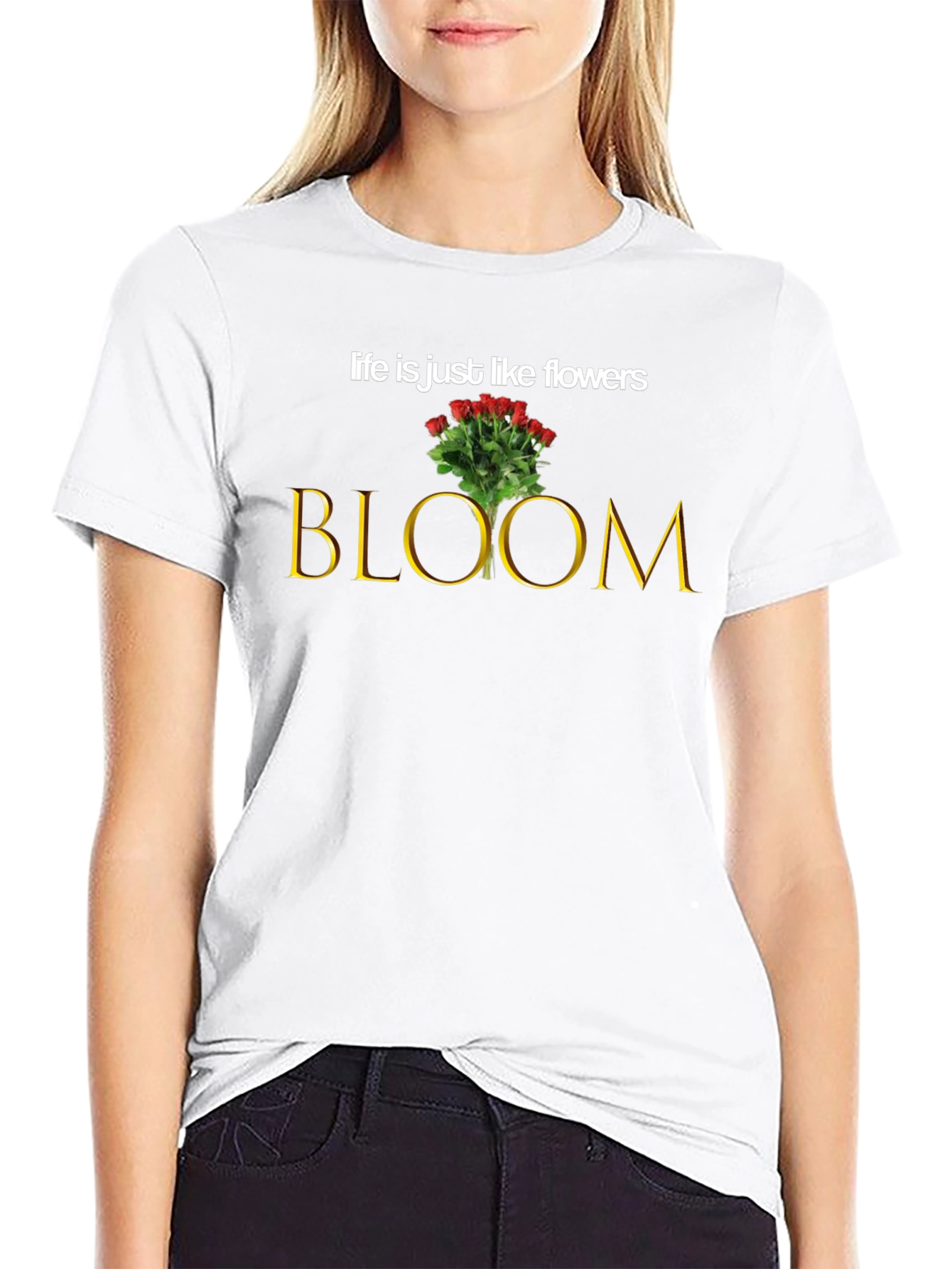 Black Bloom Flower T-Shirt - Life is Like Flowers Graphic Tee view 9
