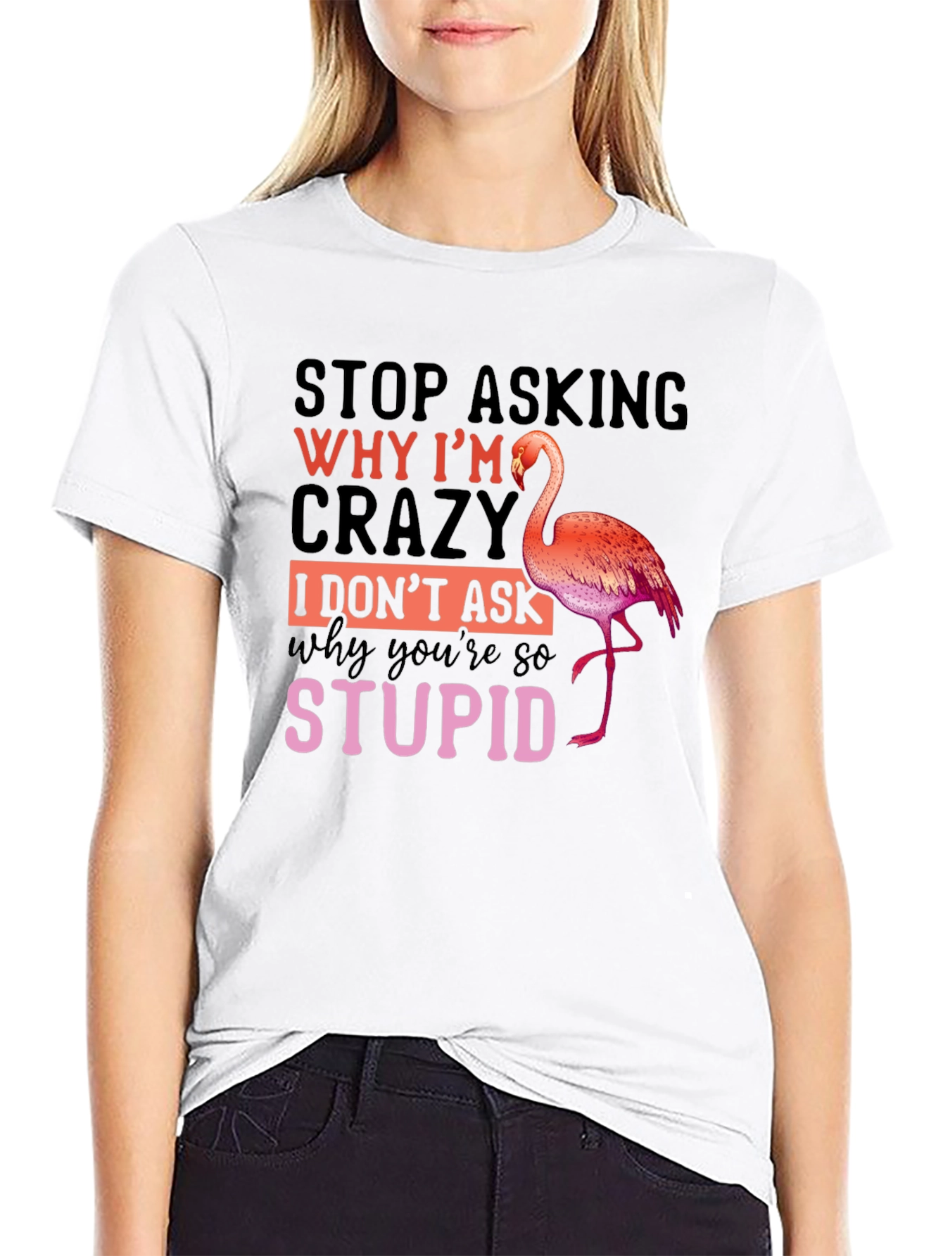Black Funny Flamingo Crazy Stupid T-Shirt view 9