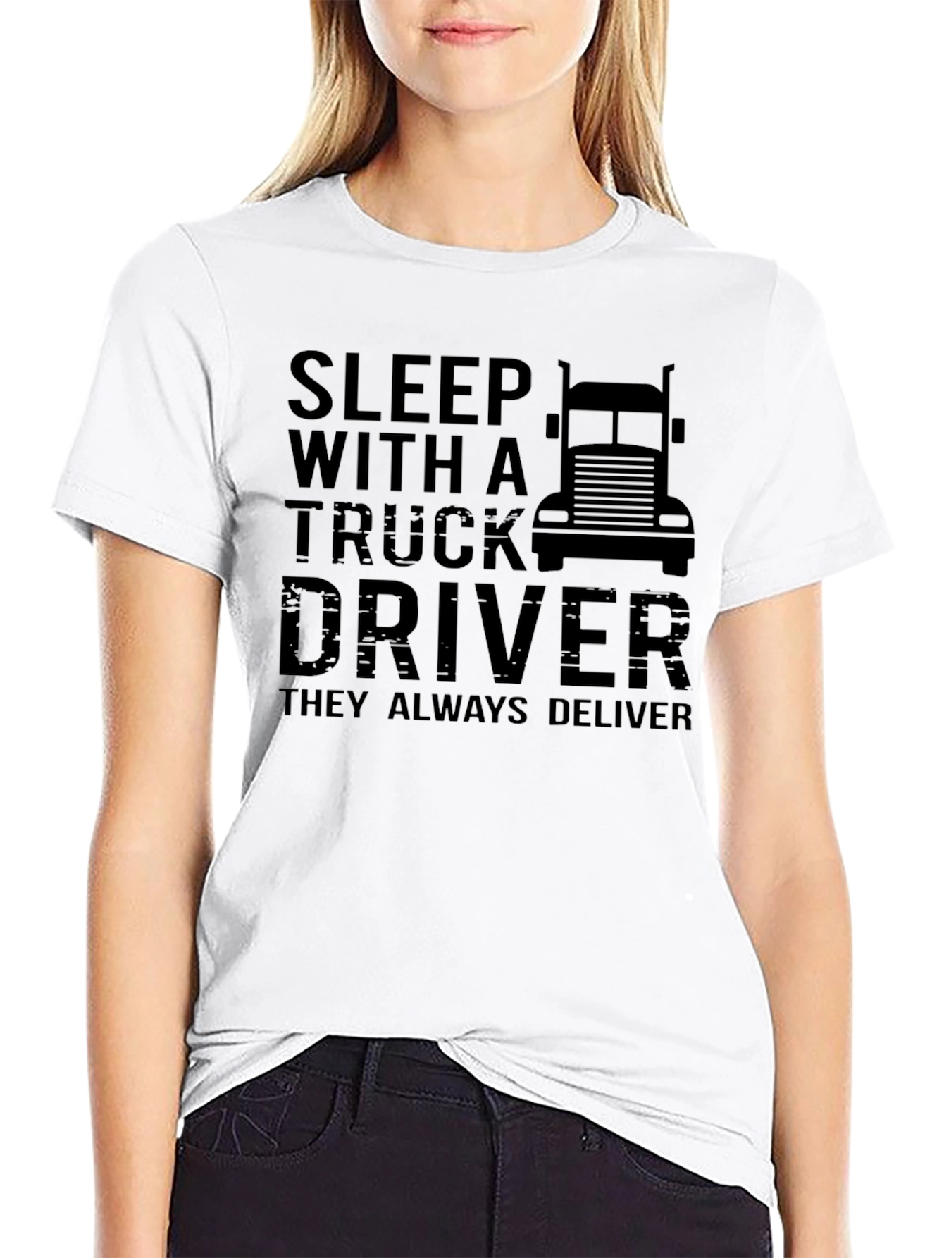 Black Sleep With A Truck Driver Graphic T-Shirt view 9