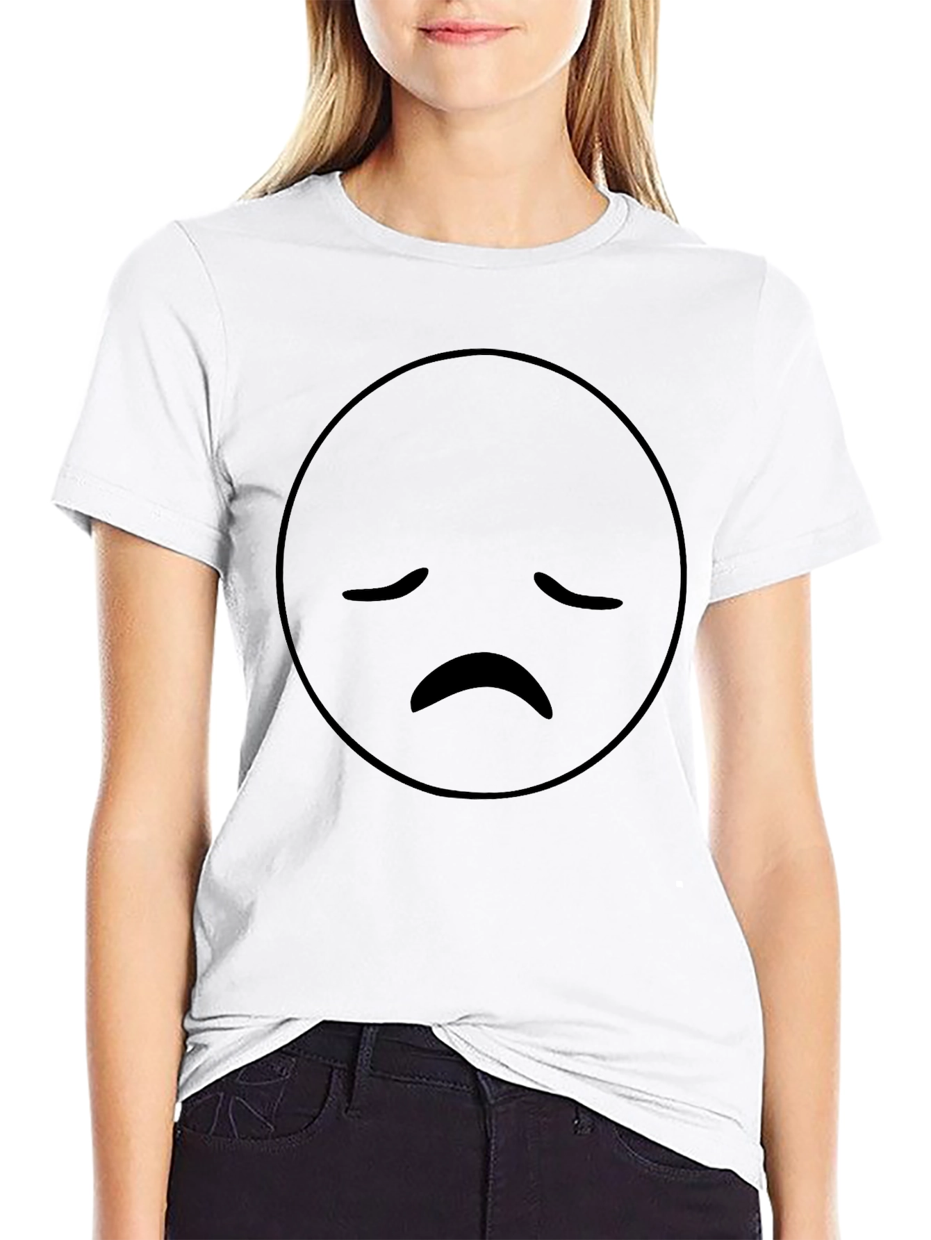 Black Sad Face Emoji Graphic T-Shirt - Men's Black Crew Neck Tee view 9