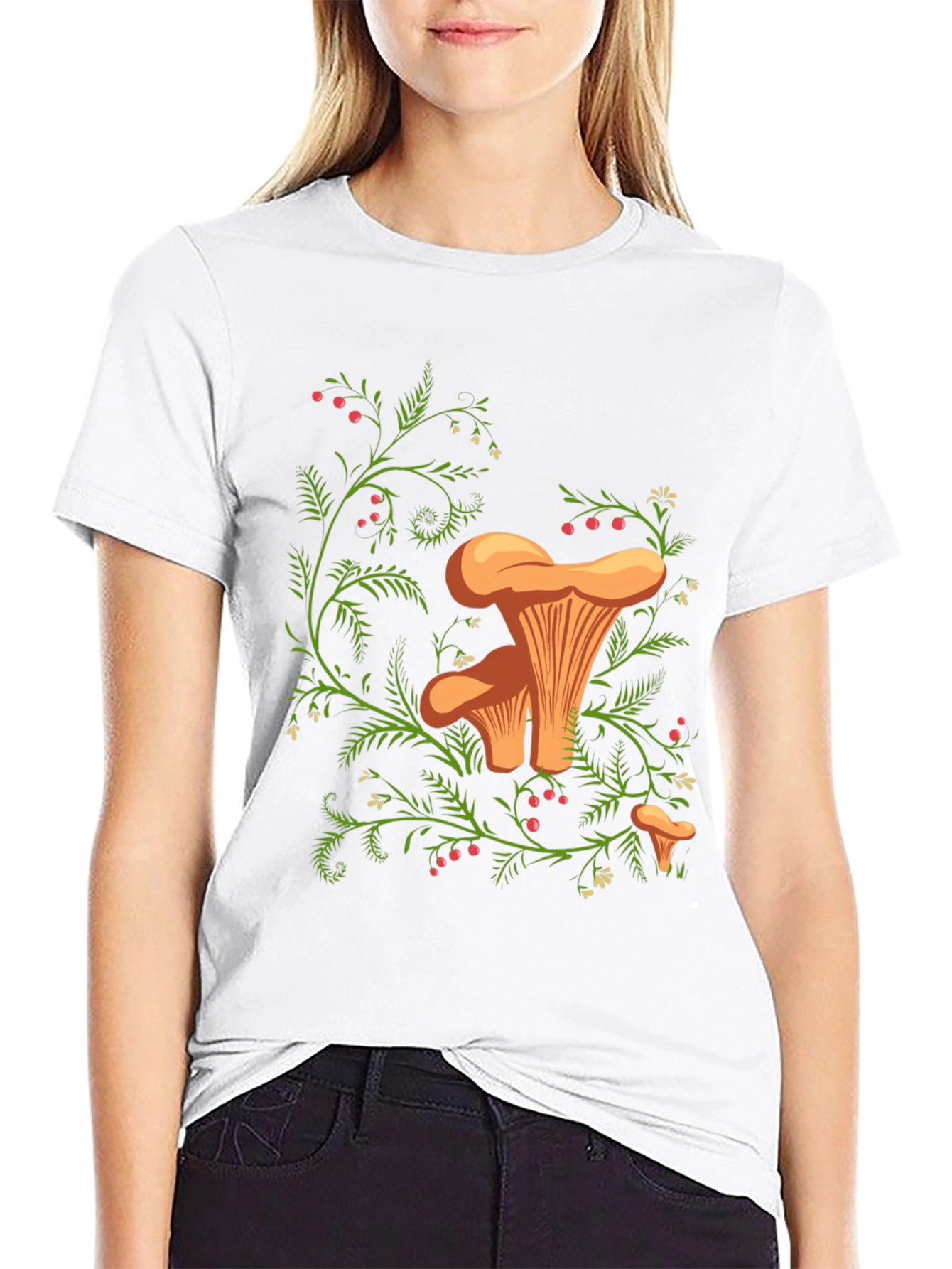 Black Chanterelle Mushroom Print Black T-Shirt view 9