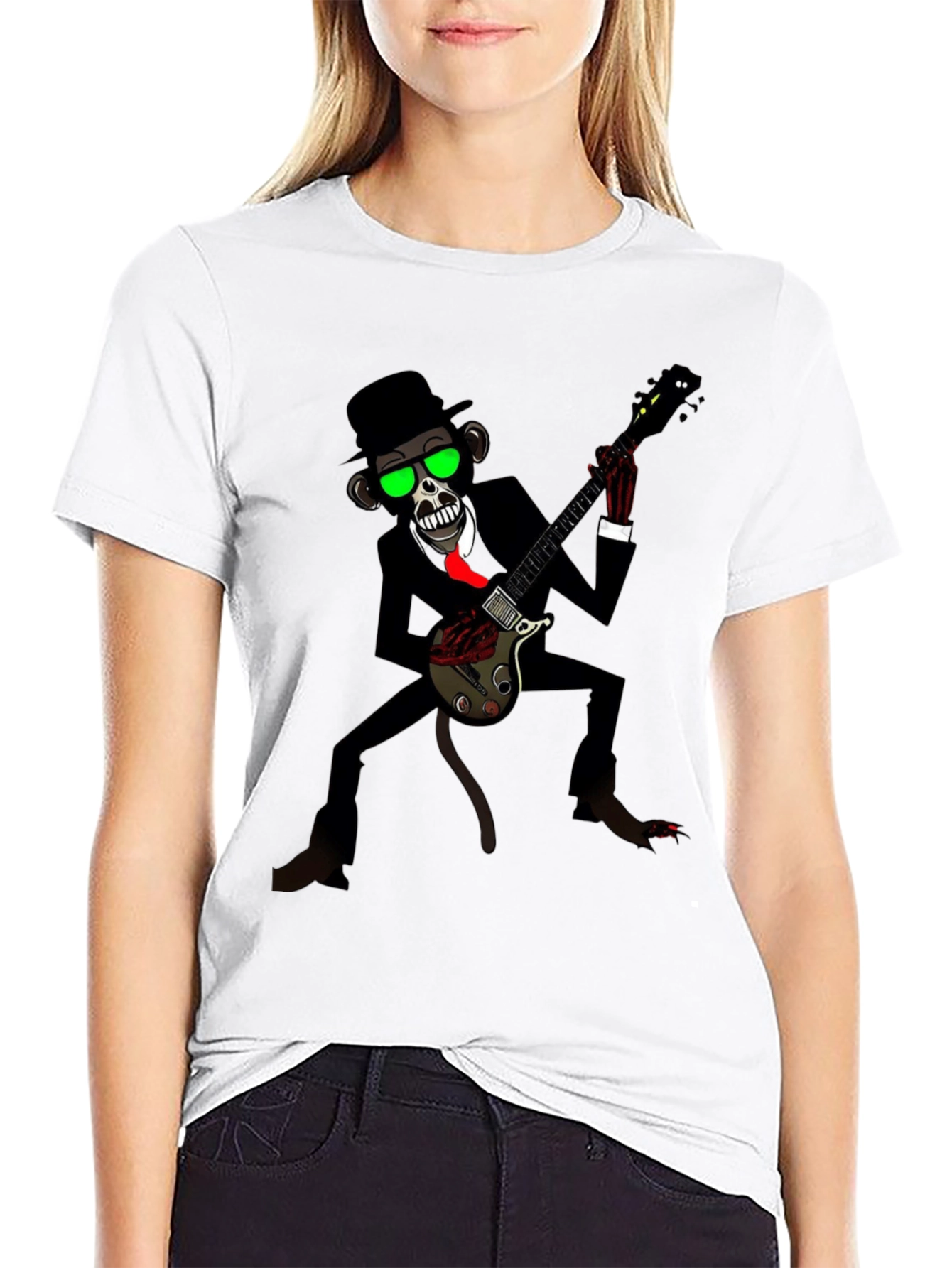 Black Cool Monkey Guitarist Graphic Tee view 9