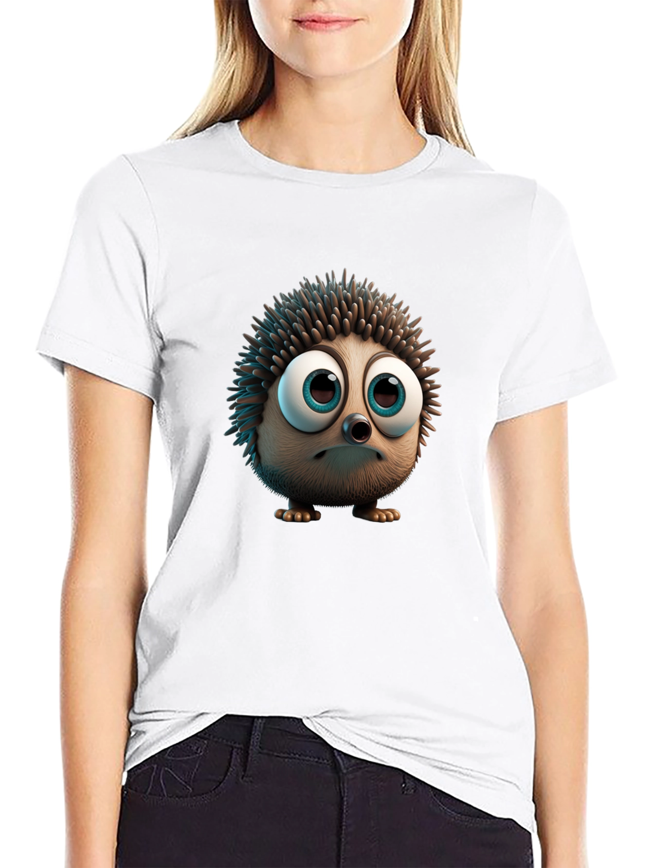 Black Cute Hedgehog Graphic Tee - Soft Black Cotton view 9