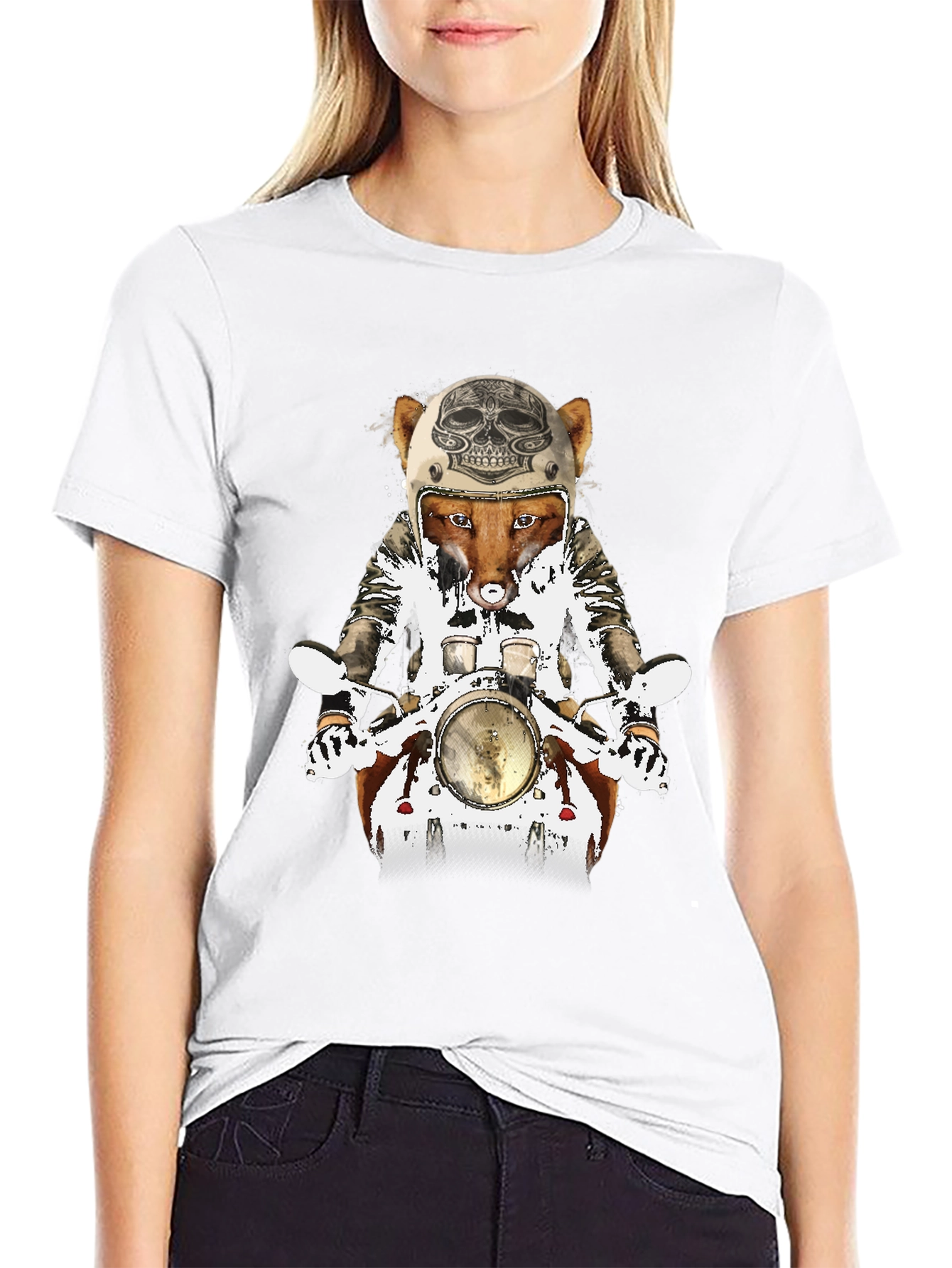 Black Fox on Motorcycle Graphic Tee view 9