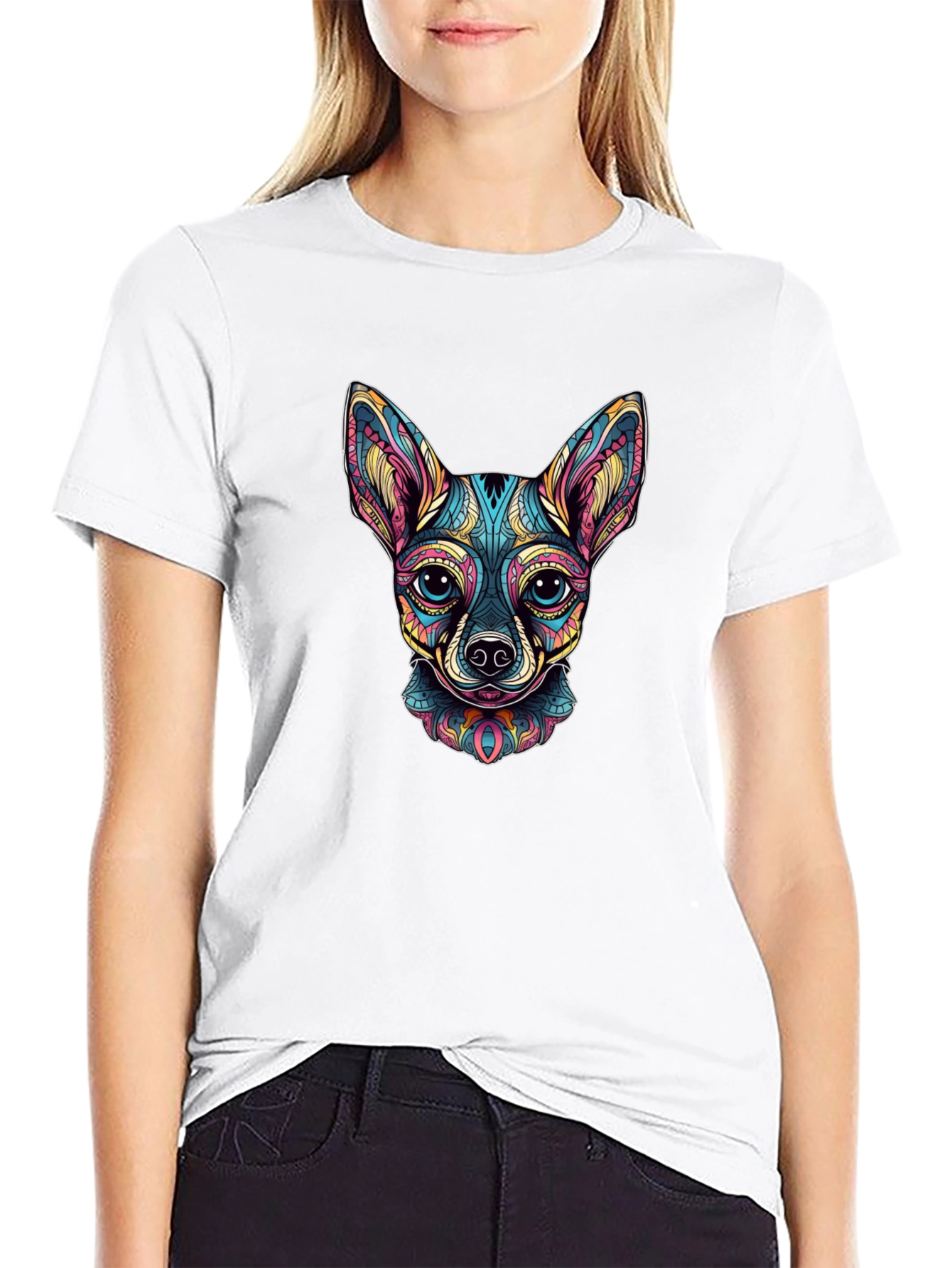 Black Chihuahua Dog Art Graphic Print Black T-Shirt view 9