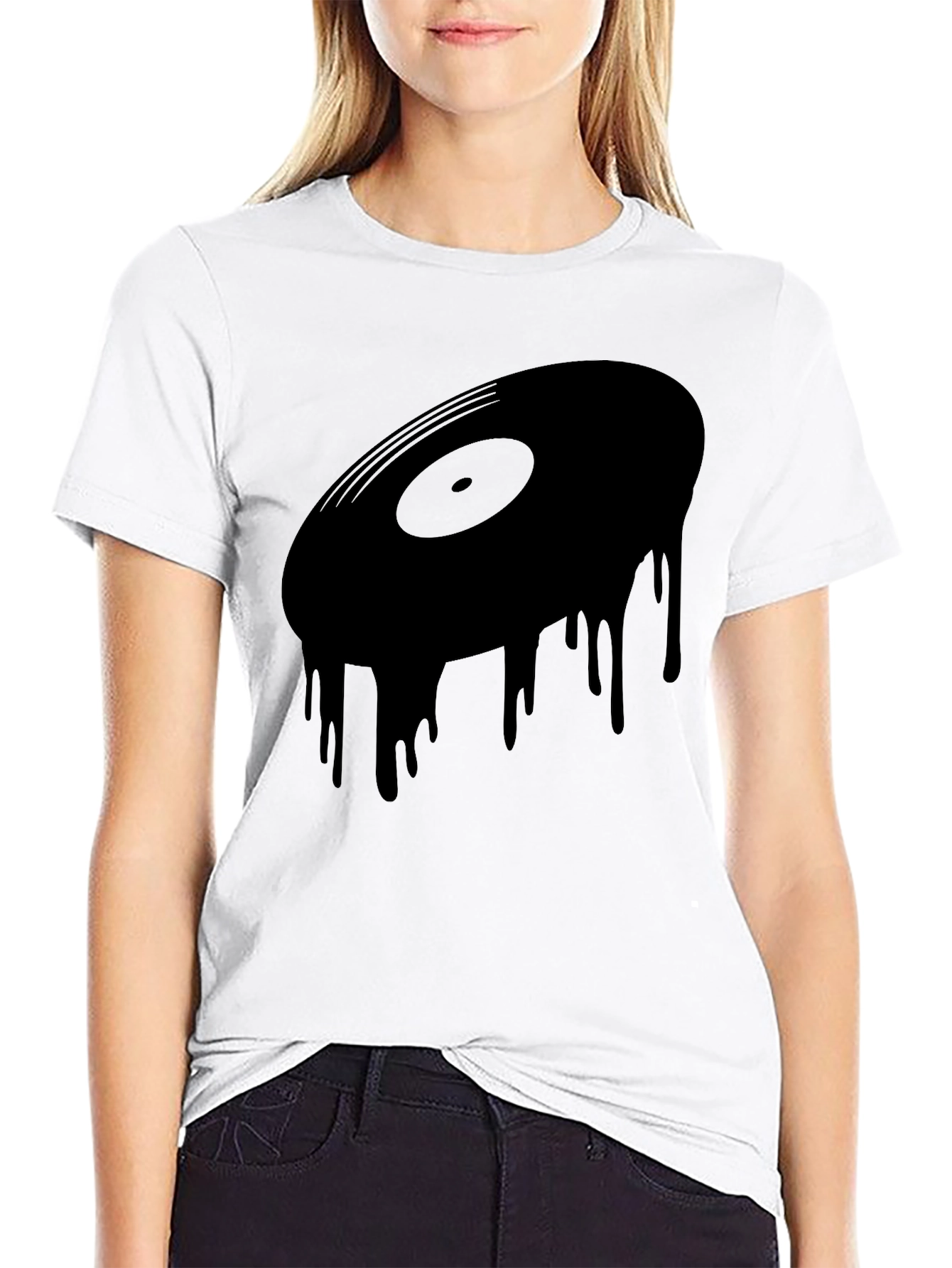 Black Dripping Vinyl Record Graphic Tee - Black view 9