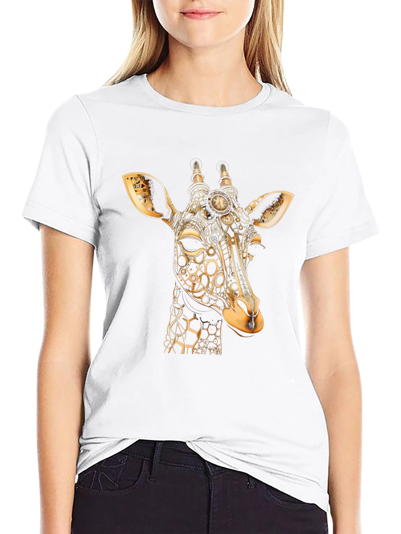 Black Steampunk Giraffe Graphic T-Shirt - Black view 9