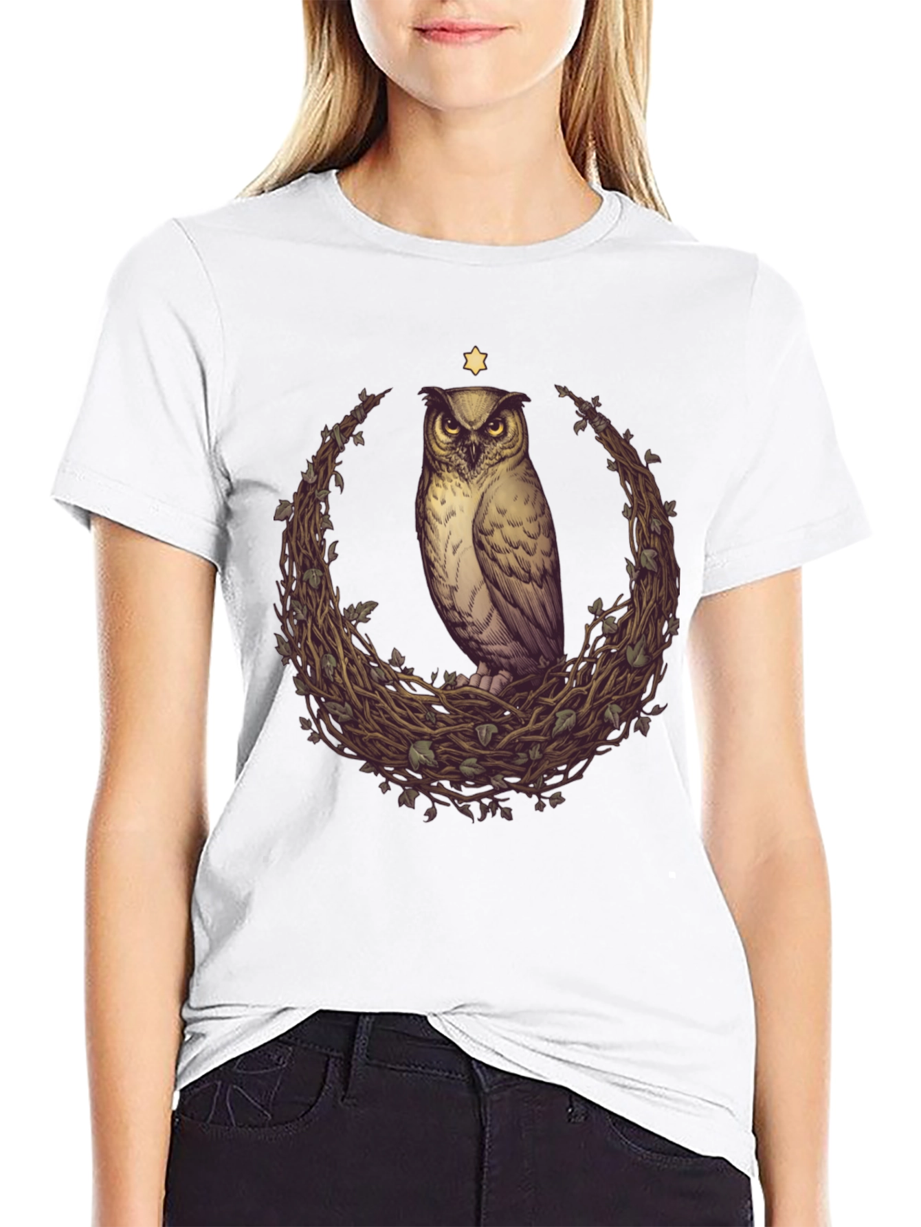 Black Owl & Star Graphic Tee - Unisex Black T-Shirt view 9
