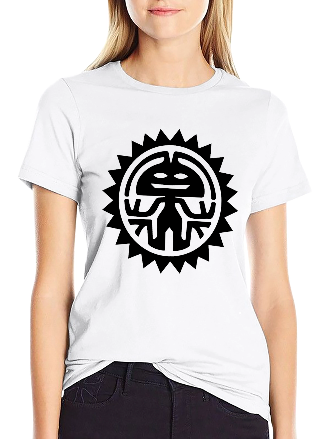 Black Black Graphic Tee - Tribal Sun Design view 9
