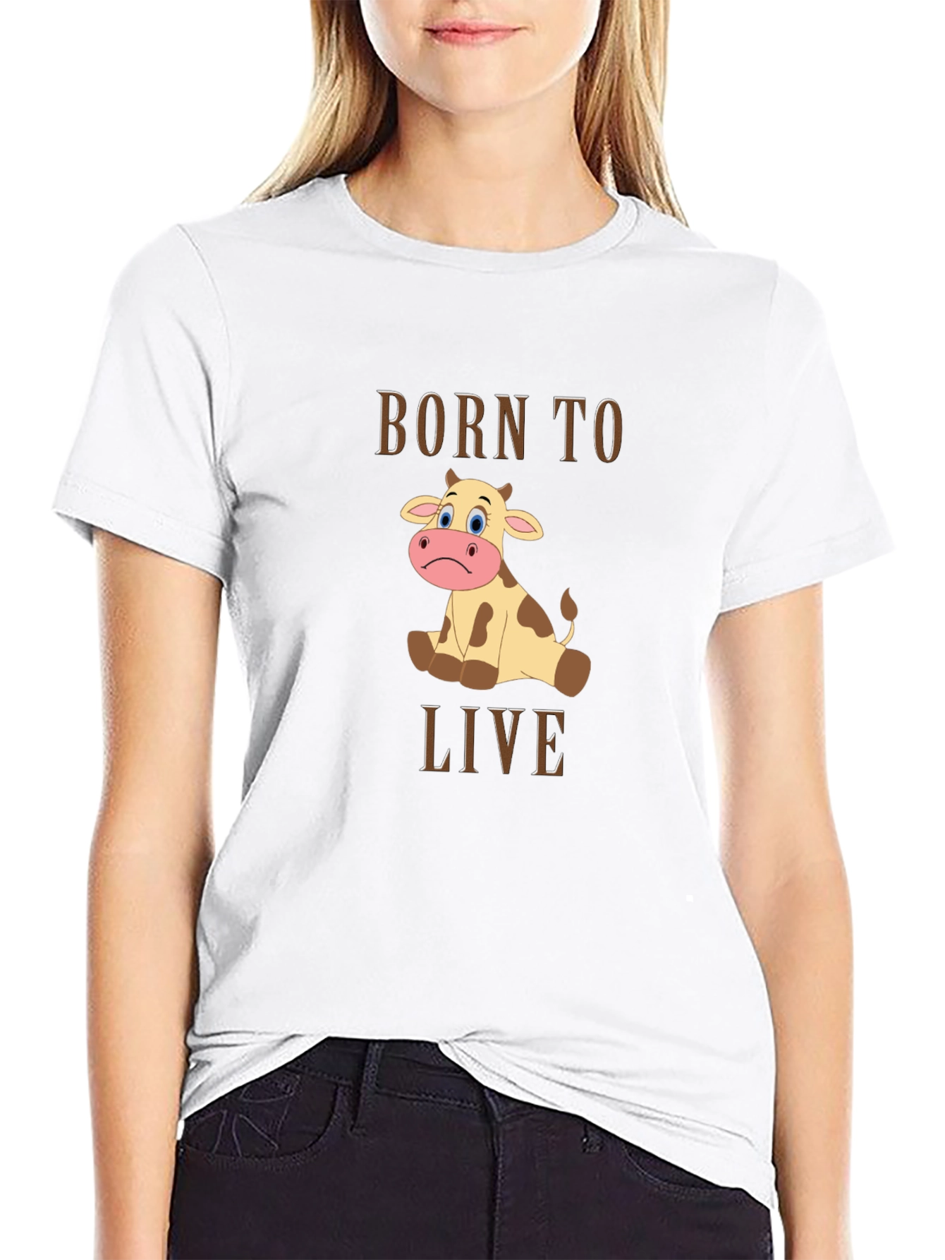 Black Born to Live Cow Graphic T-Shirt view 9