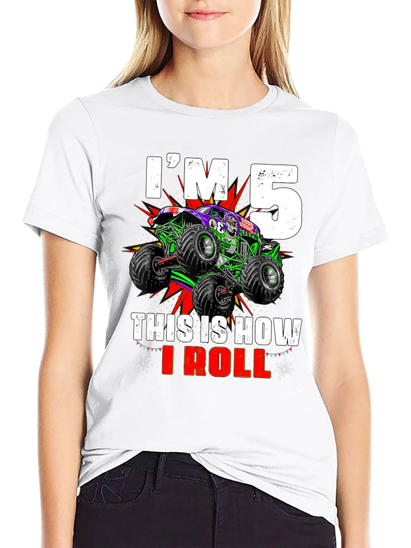 Black I'm 5 This Is How I Roll Monster Truck T-Shirt view 9