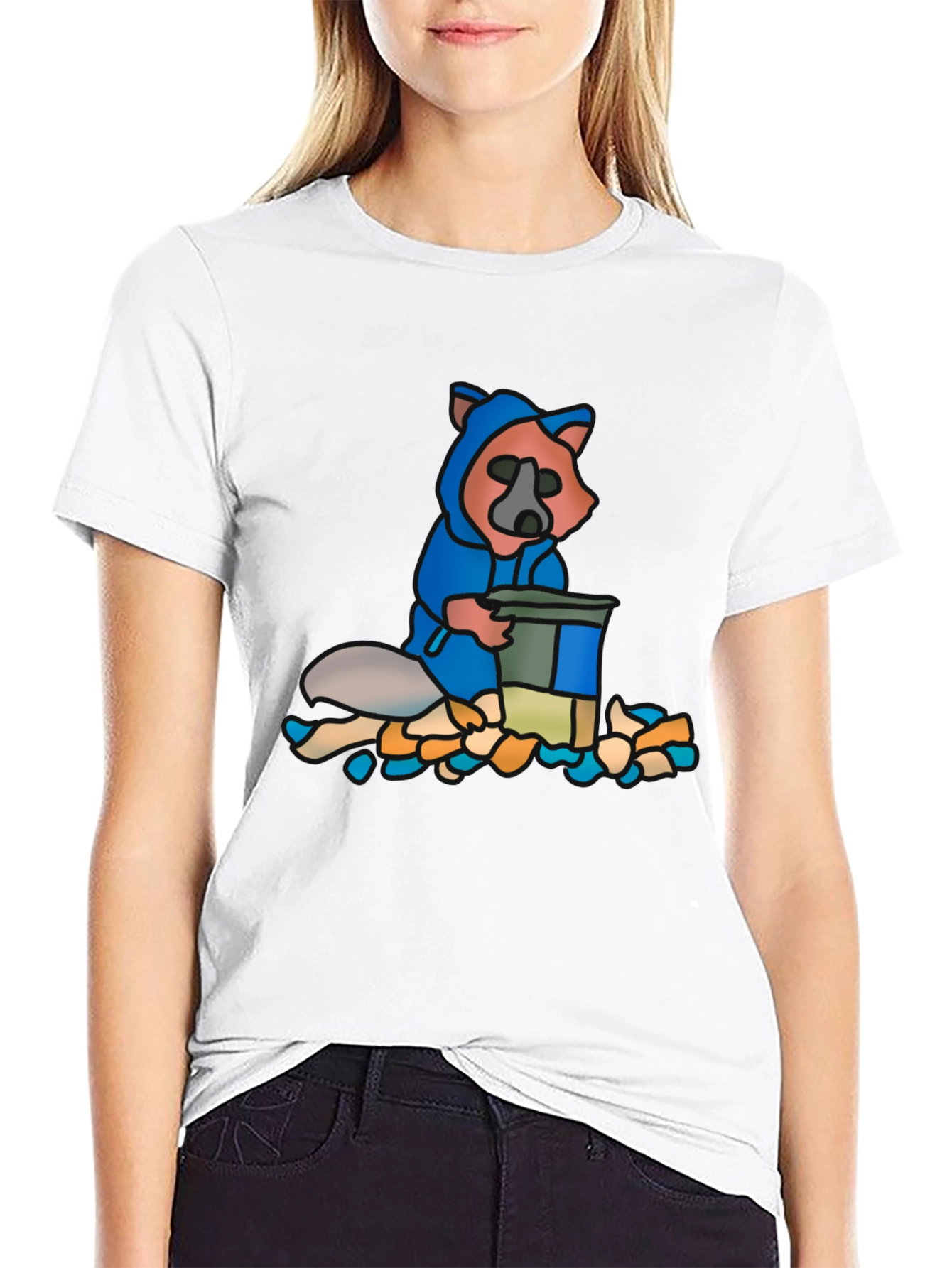 Black Raccoon Hoodie T-Shirt - Cartoon Graphic view 9